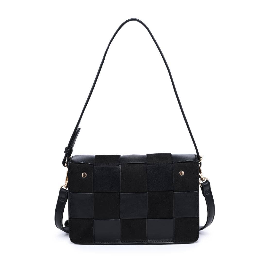 Vegan leather checkered Crossbody - black