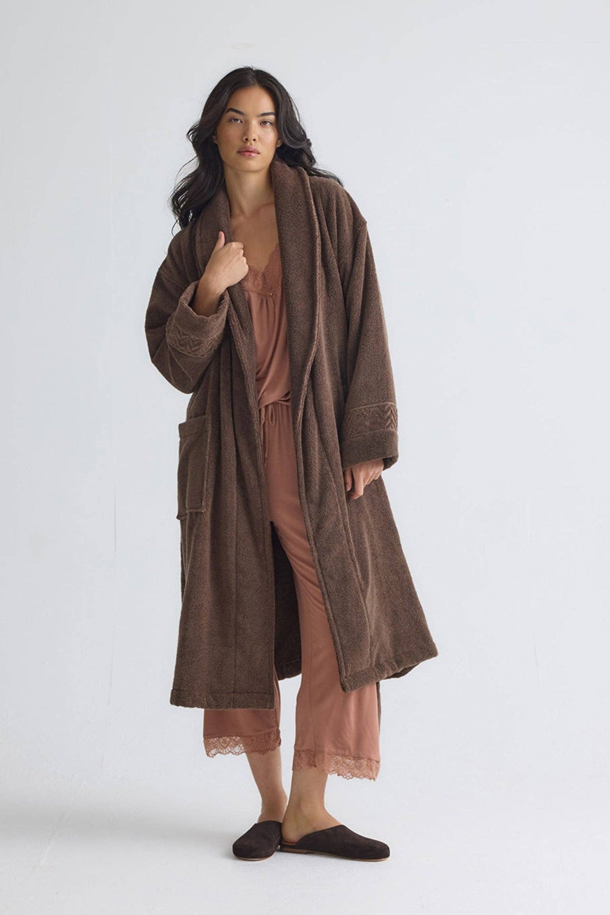 Bamboo Towelling Robe In Mocha