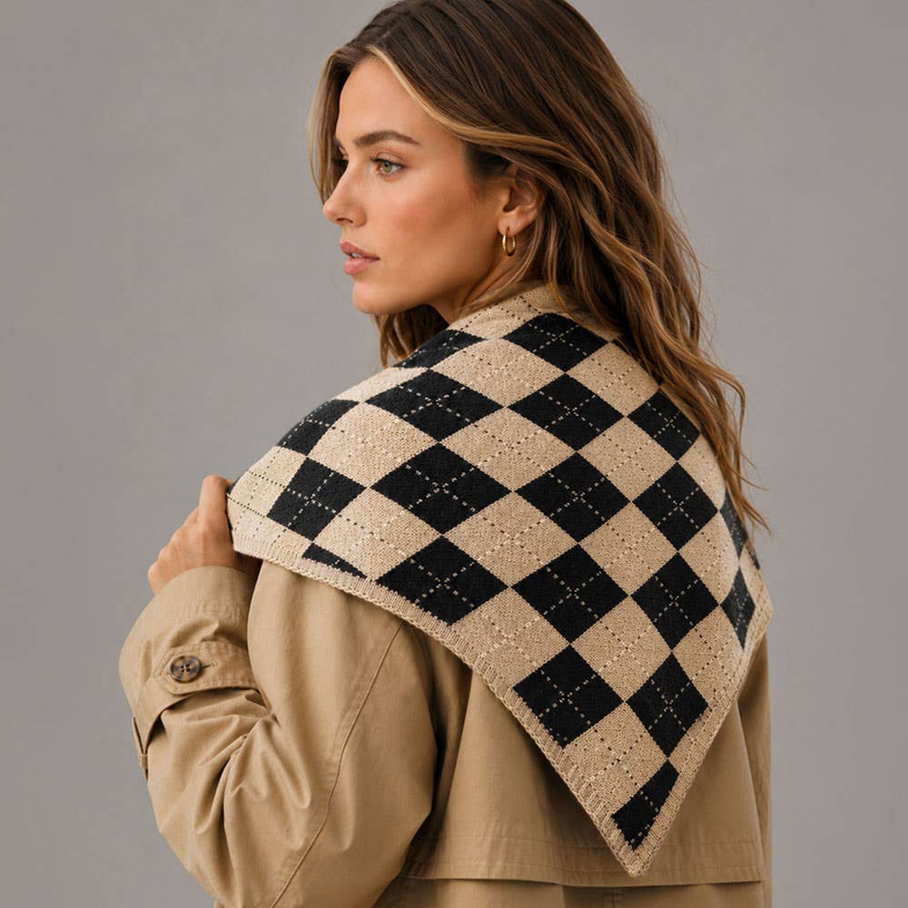 Argyle Knitted Triangle Scarf Wrap