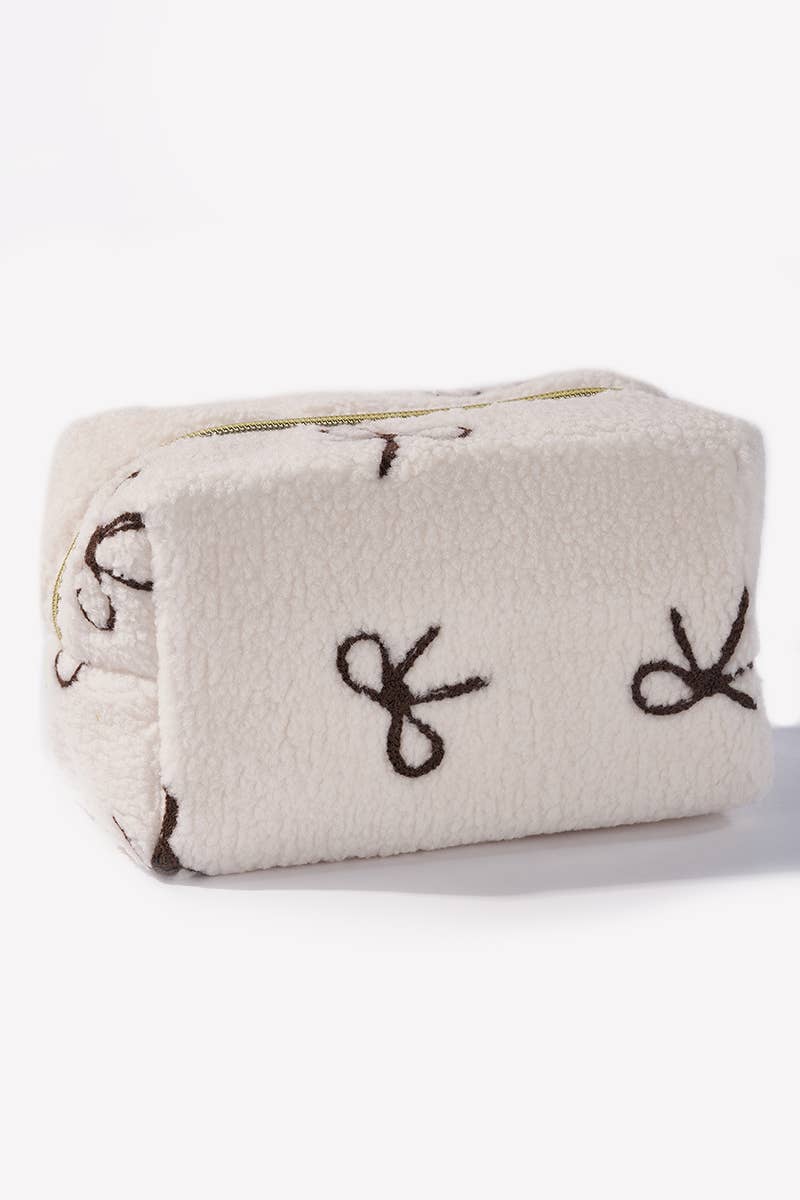 Teddy makeup bag with bow - off white