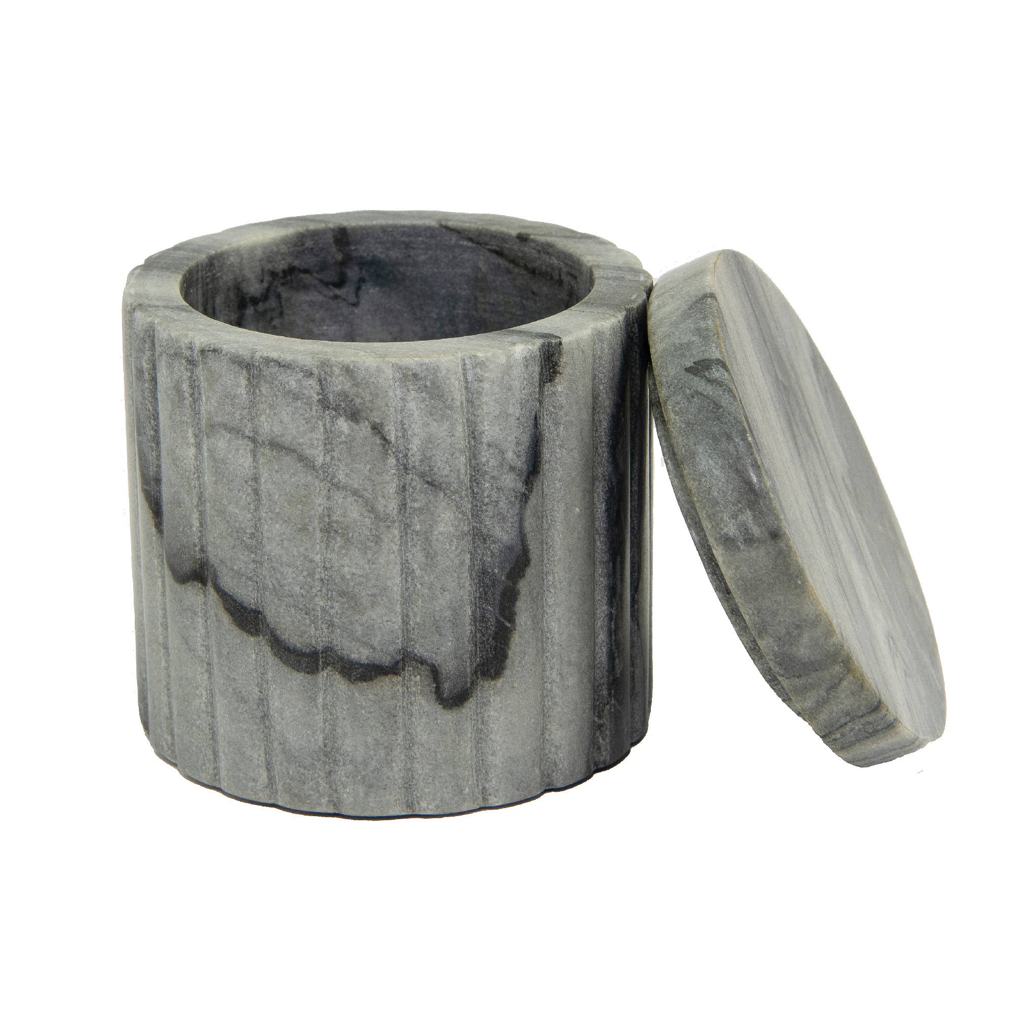 Grey ribbed Marble Canister
