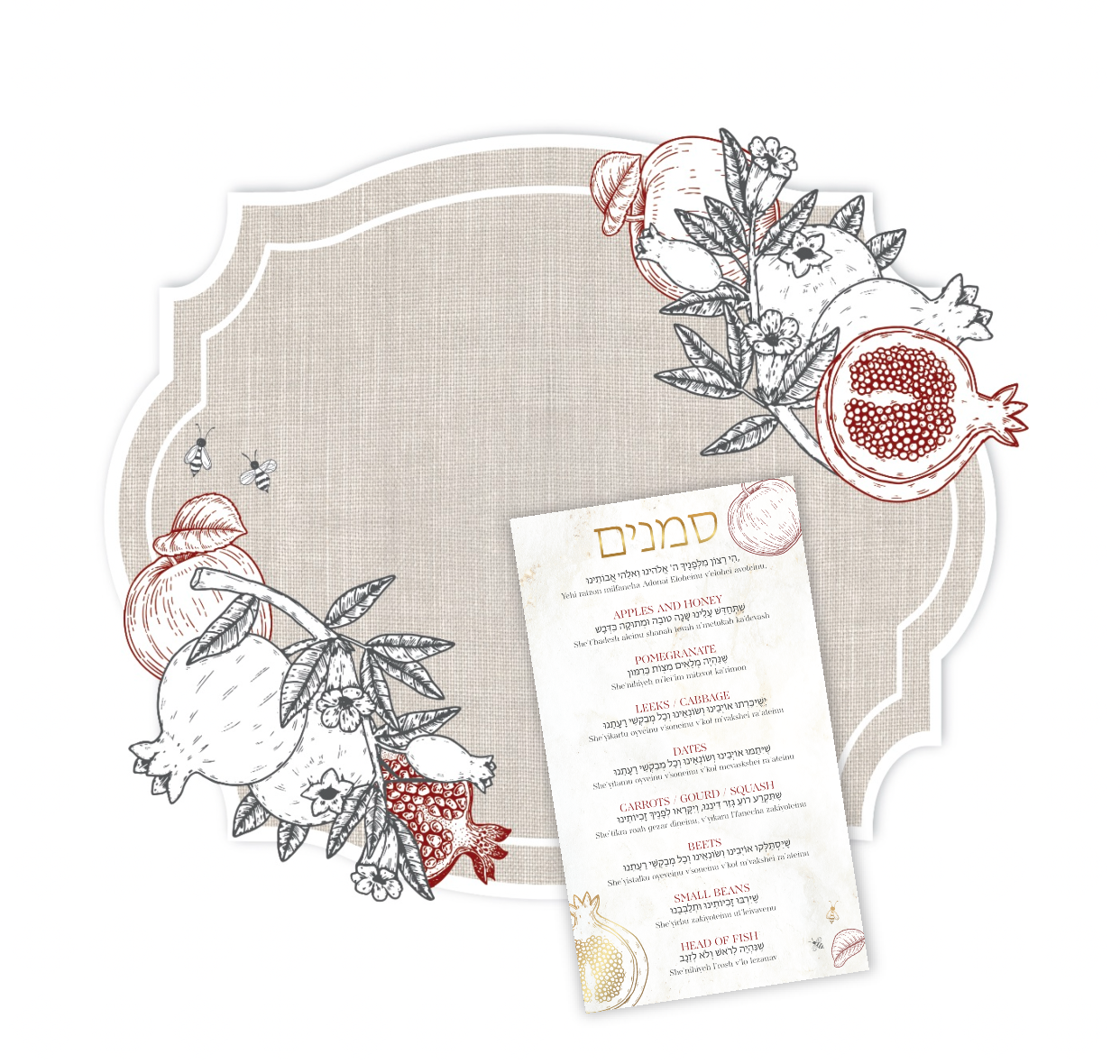 BURLAP POM AND APPLES PLACEMATS SET OF 12