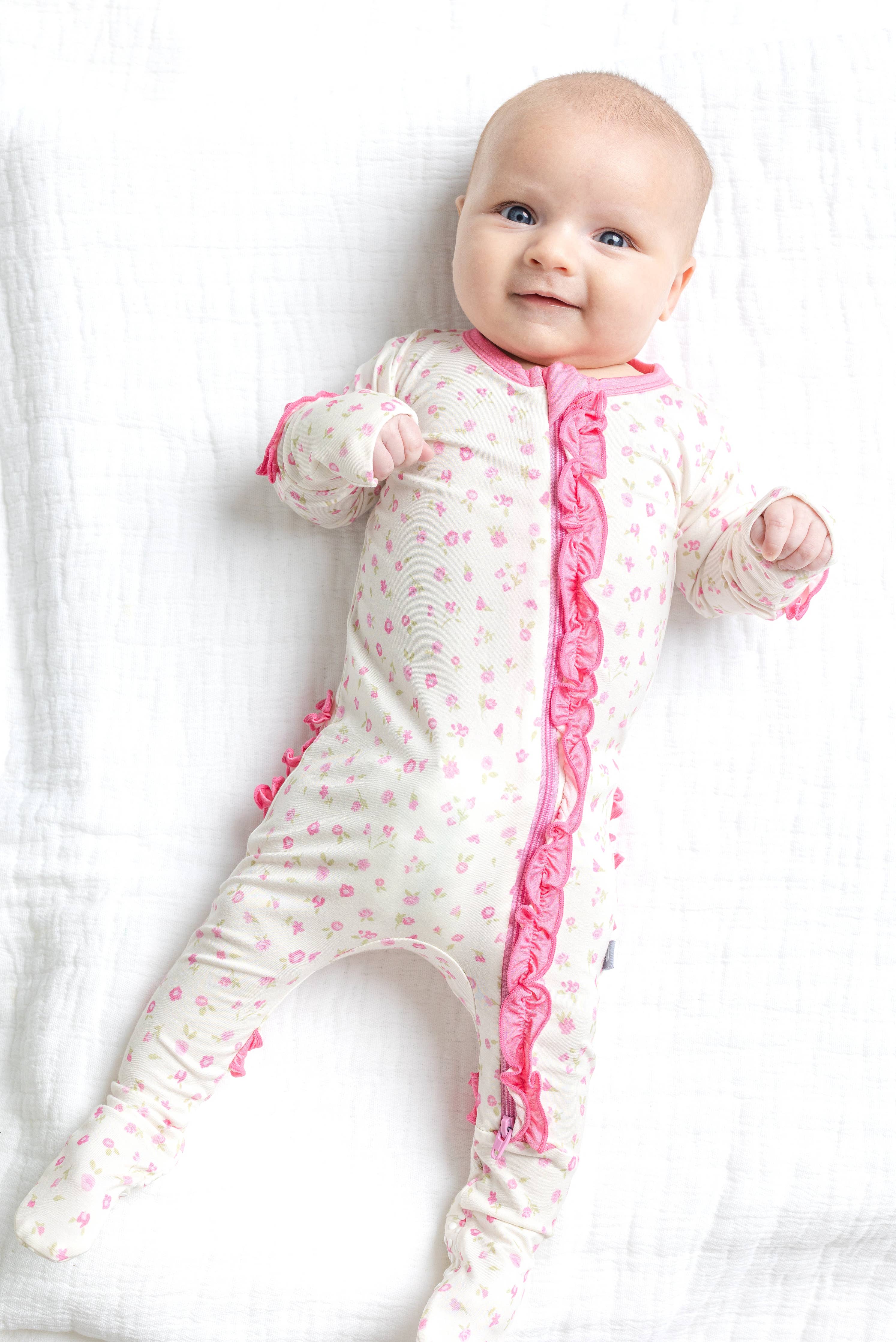 Rosebud Floral Ruffle Footie