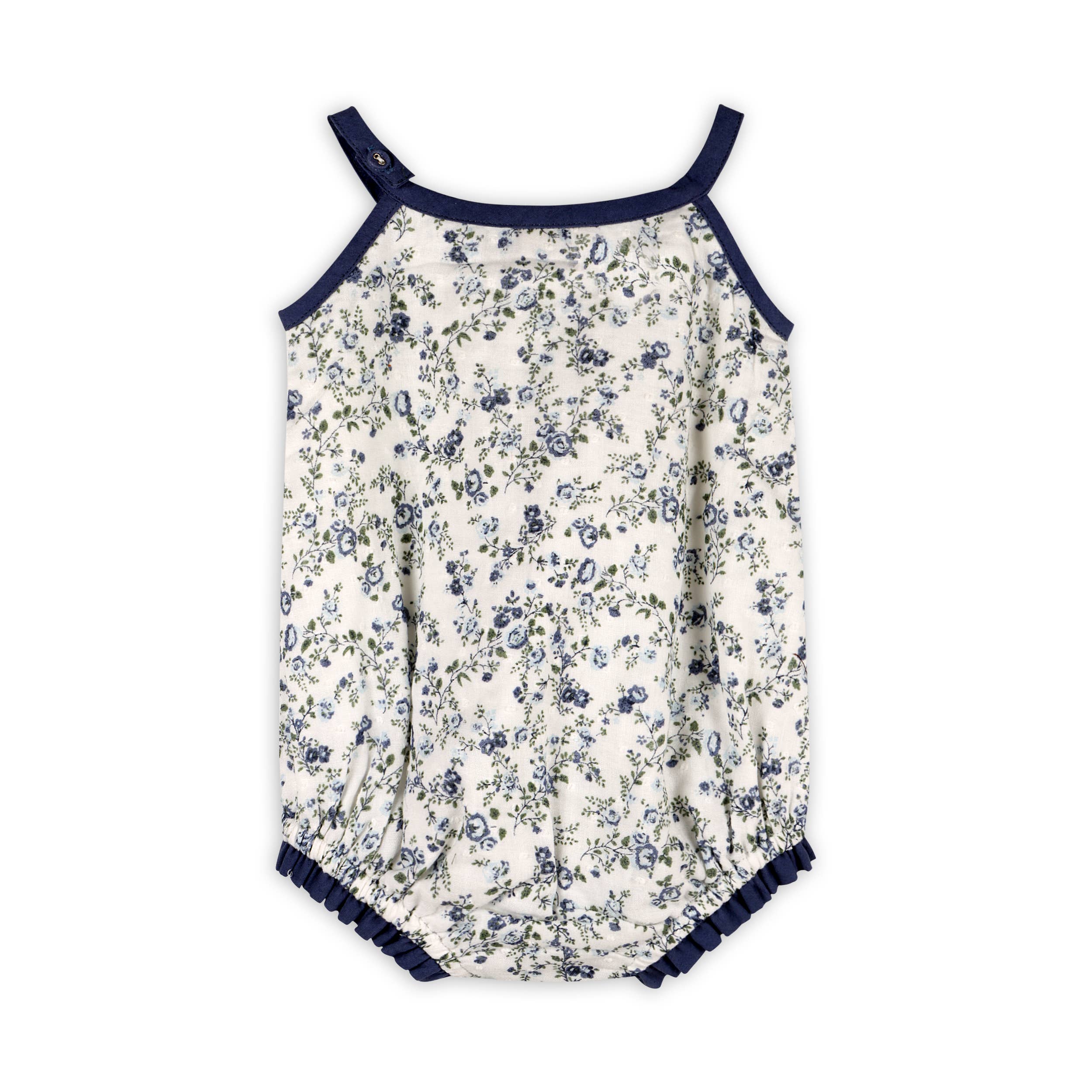Navy Floral Muslin Baby Romper + Headband (organic)