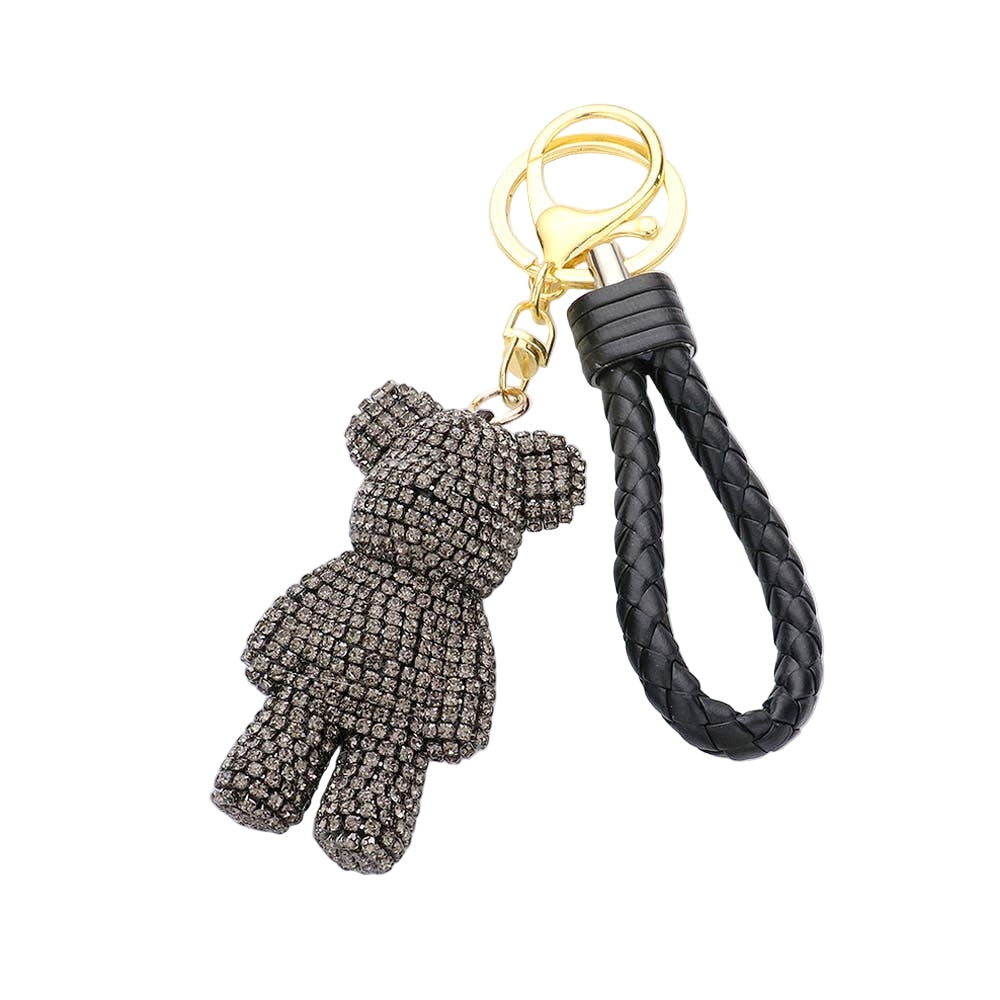 Bling Bear Faux Leather Strap bag charm / Keychain