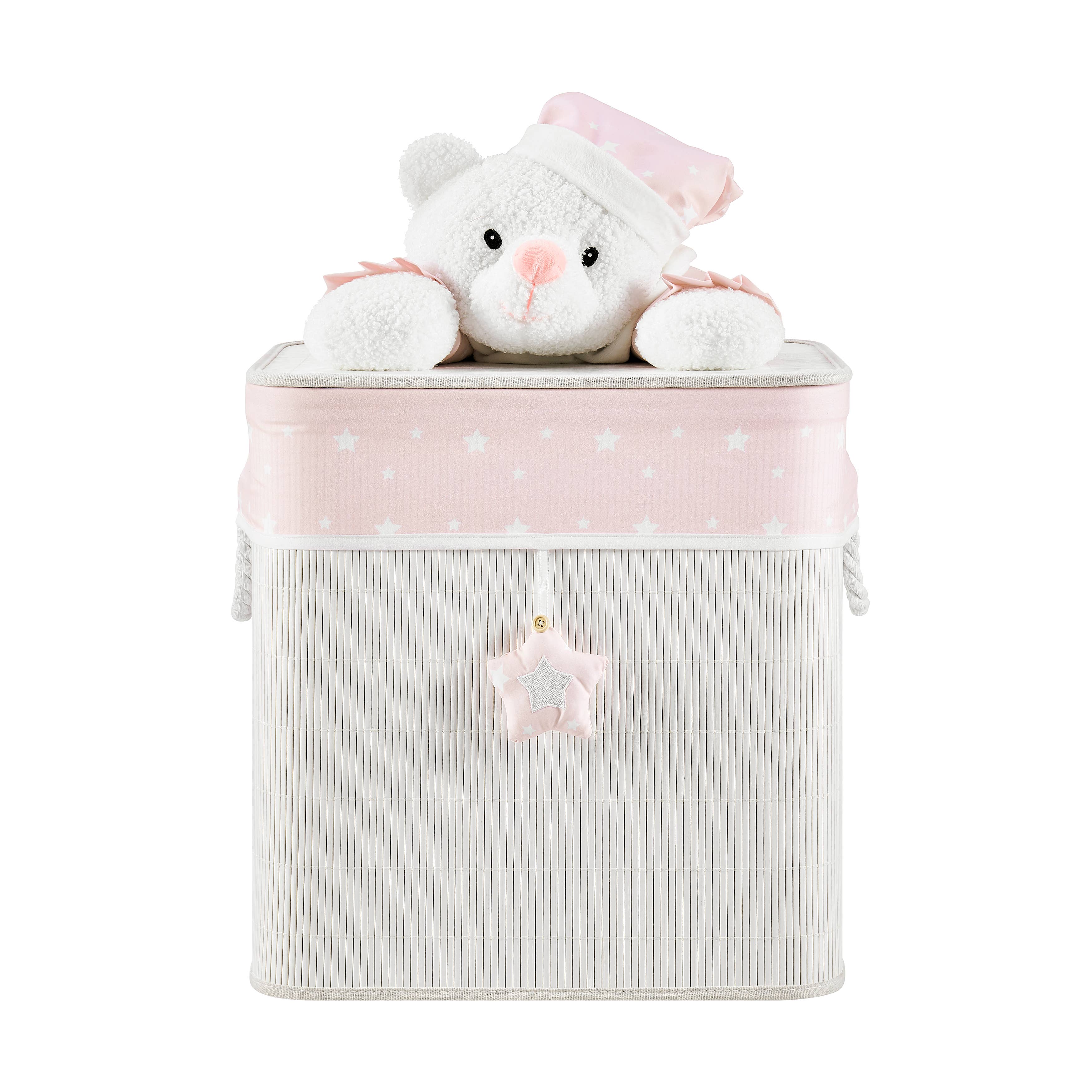 personalized Pink Teddy Bear Plush Bamboo storage box/Hamper