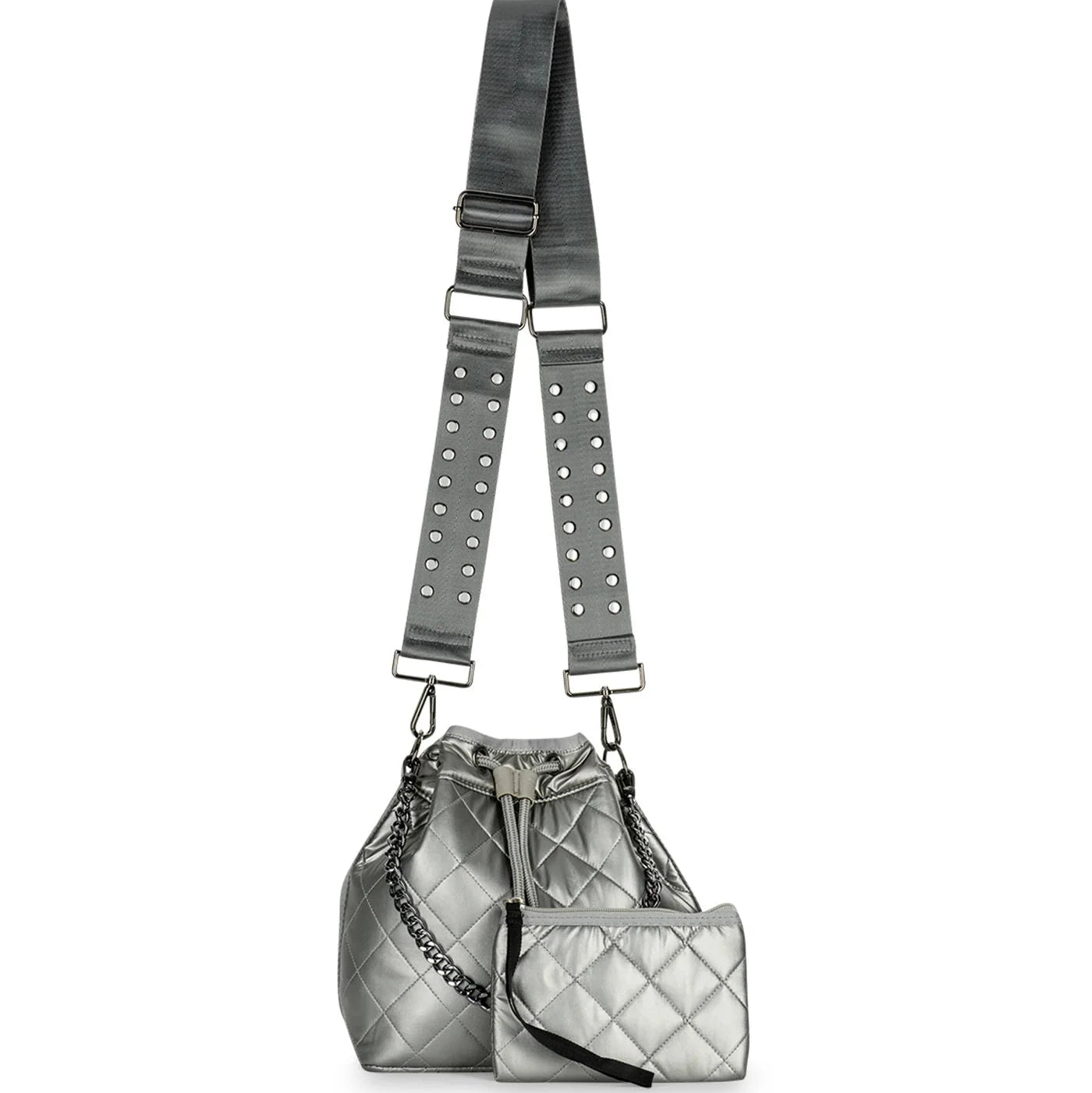 Leatherette quilted Puffer Bucket Bag- pewter