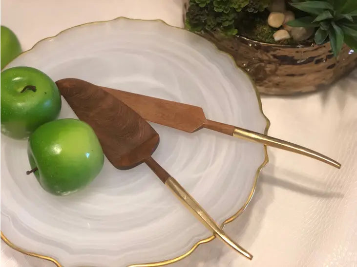 White Alabaster Cake Stand with Gold Trim