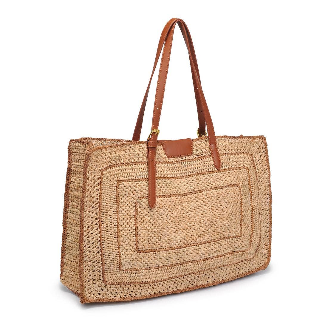 Sac cabas en raphia avec finitions dorées