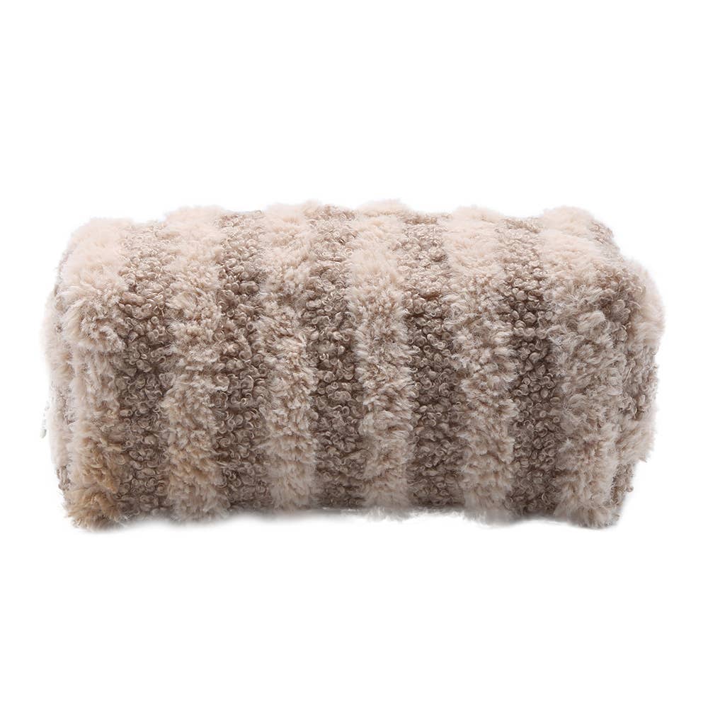 Stripe Sherpa Pouch Bag - khaki