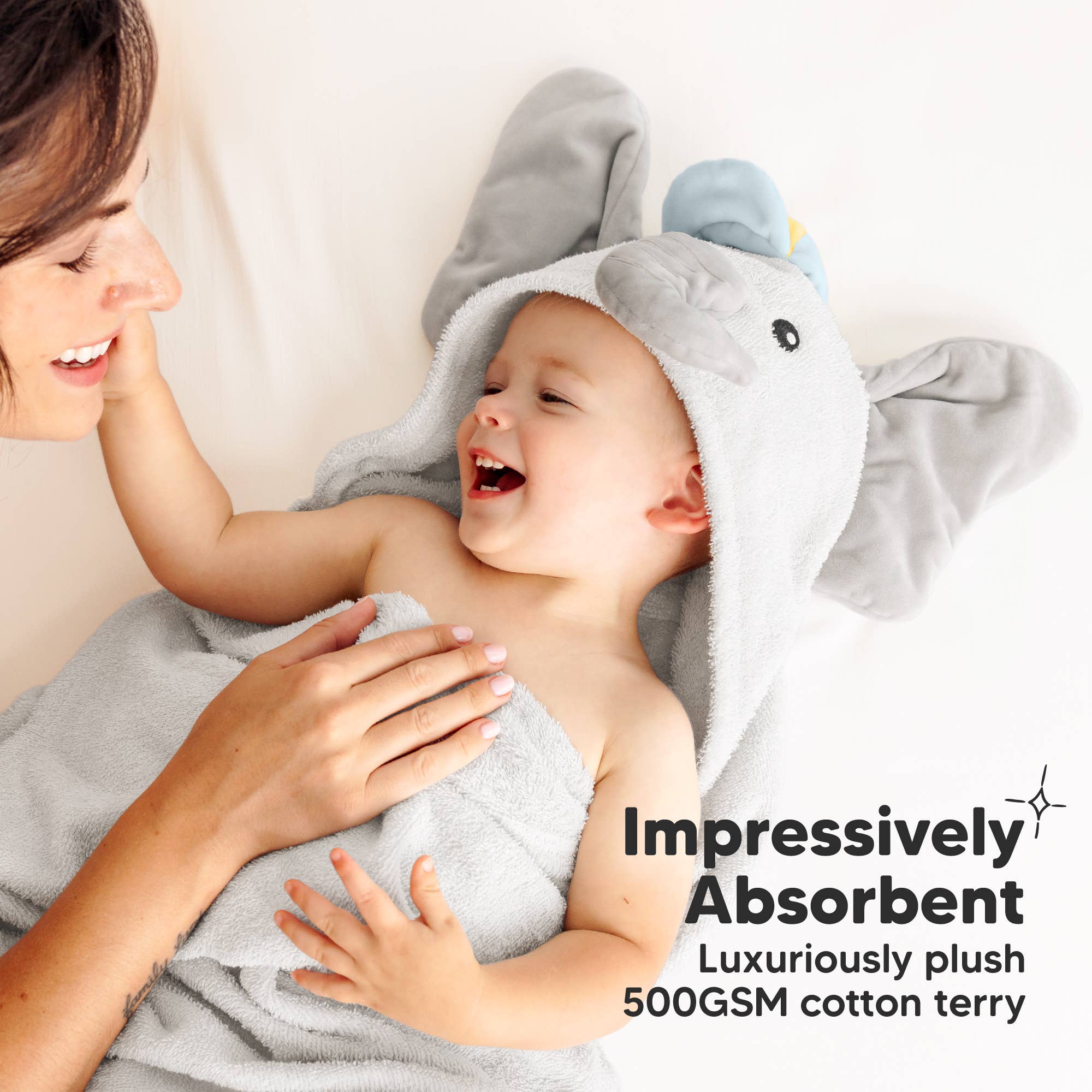 PERSONALIZED TERRY BABY HOODED TOWELS - Elephant
