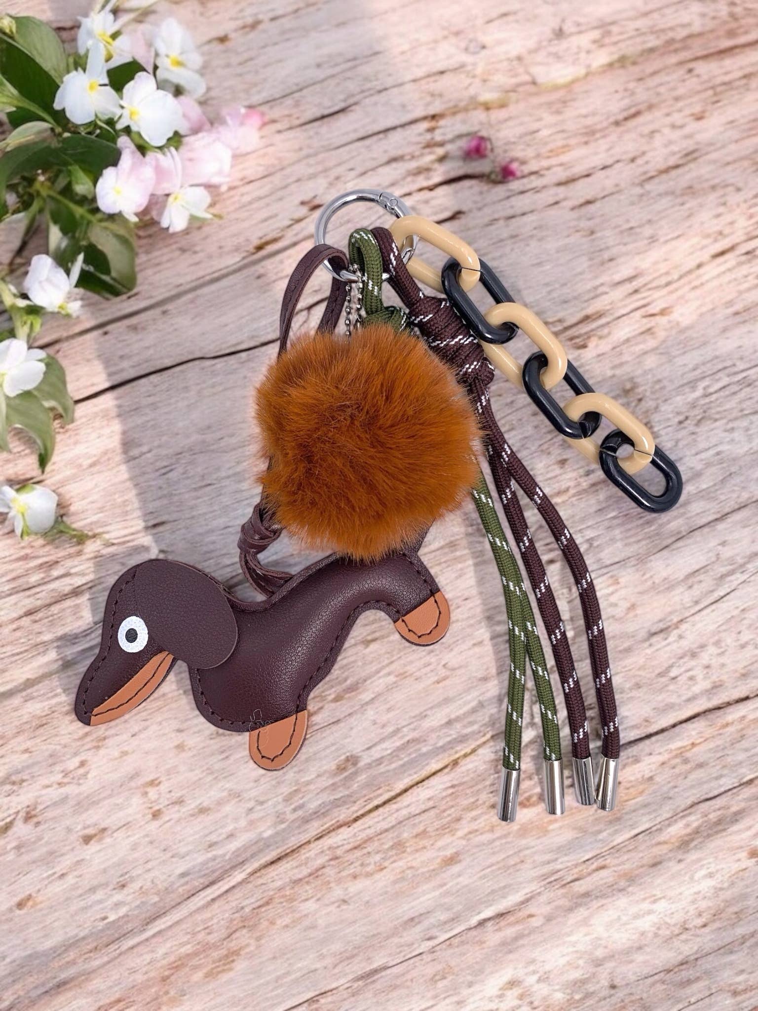 Bag charm and keychain Dog and pompom