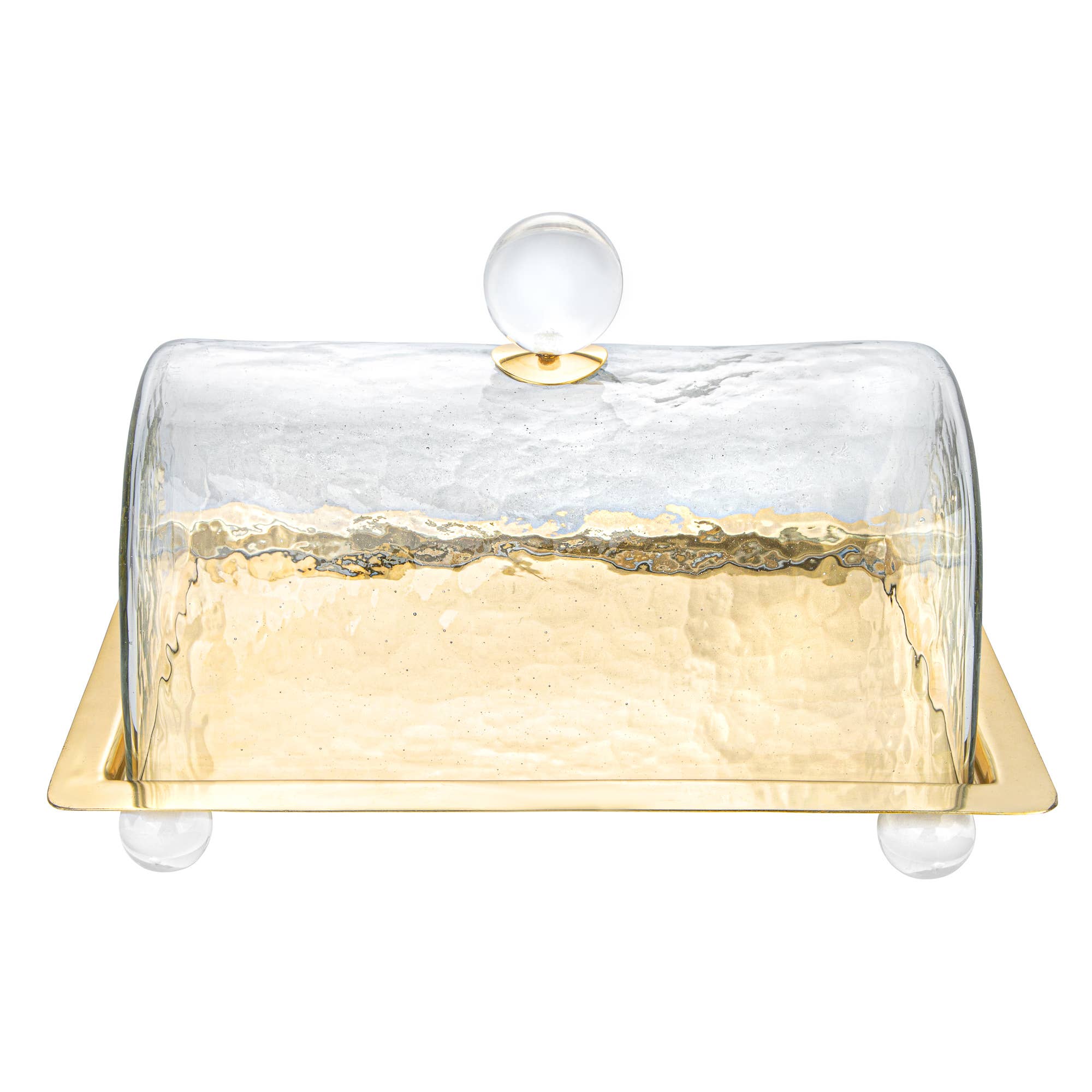 Rectangle Cake Dome Gold with Ball Knob - 10.2"L