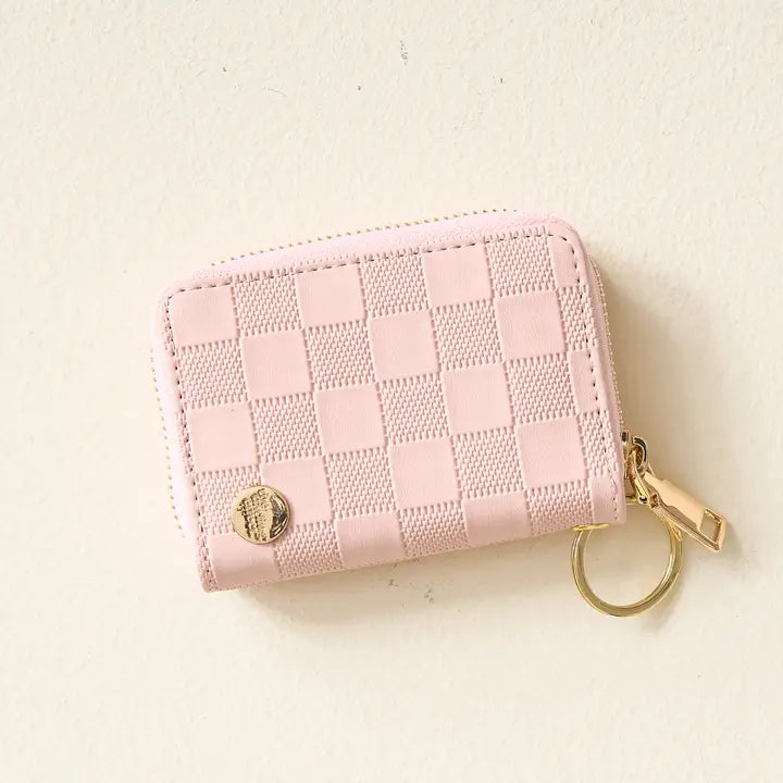 Portefeuille zippé à carreaux blush