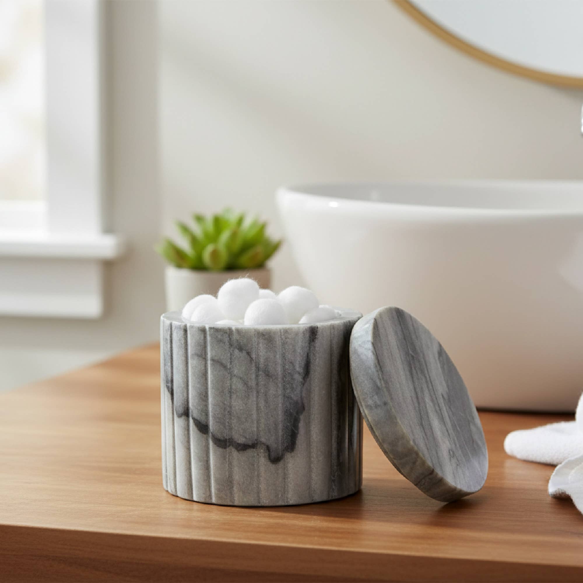 Grey ribbed Marble Canister