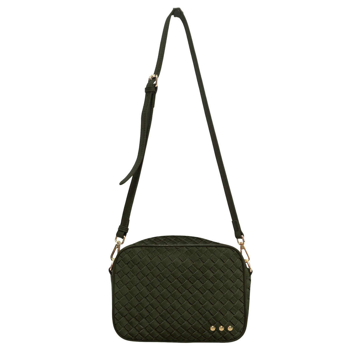 Suede Woven Camera Crossbody Bag - olive