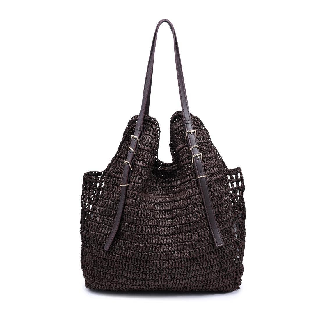 Handwoven Tote with buckle straps - chocolate