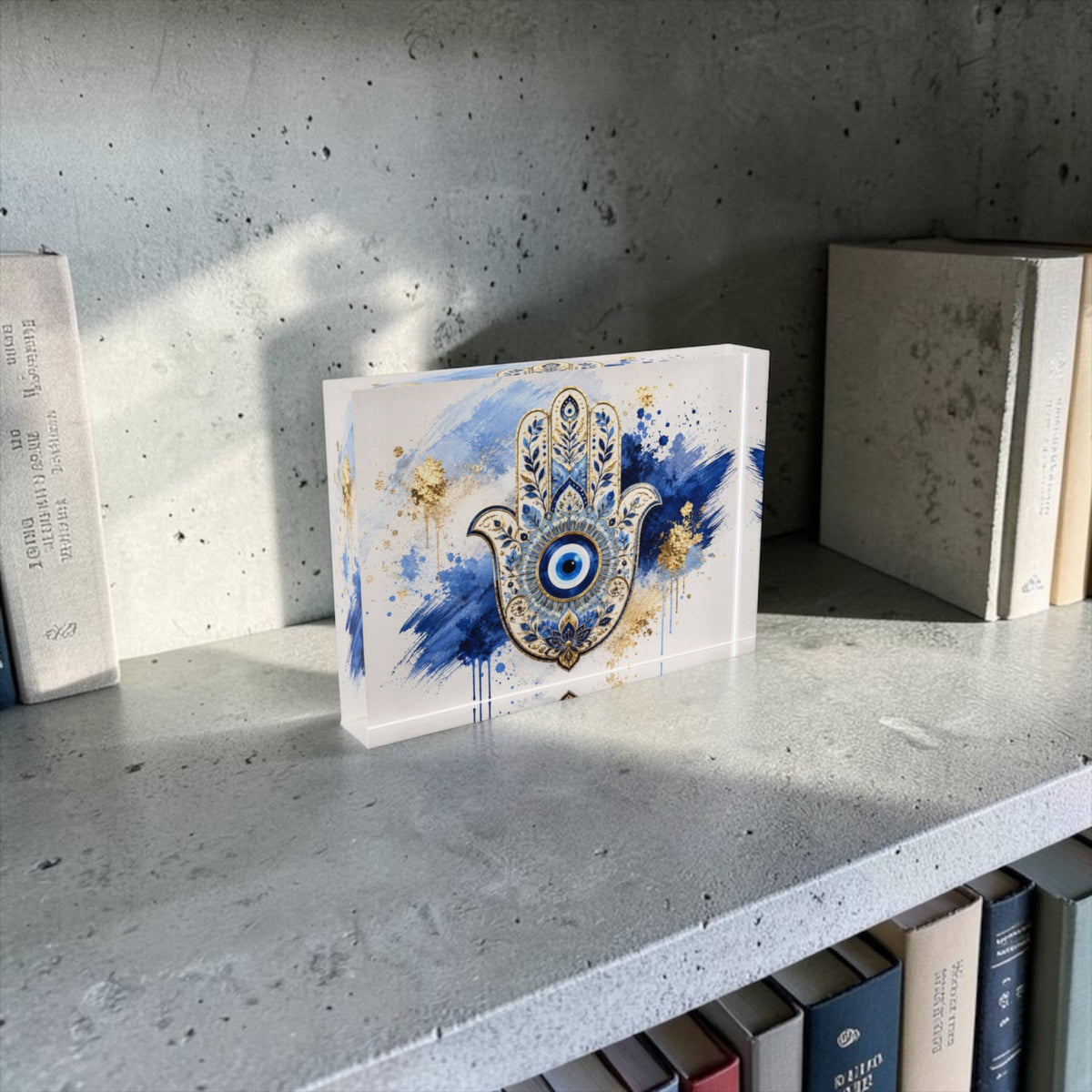 Hamsa Evil Eye Crystal Block