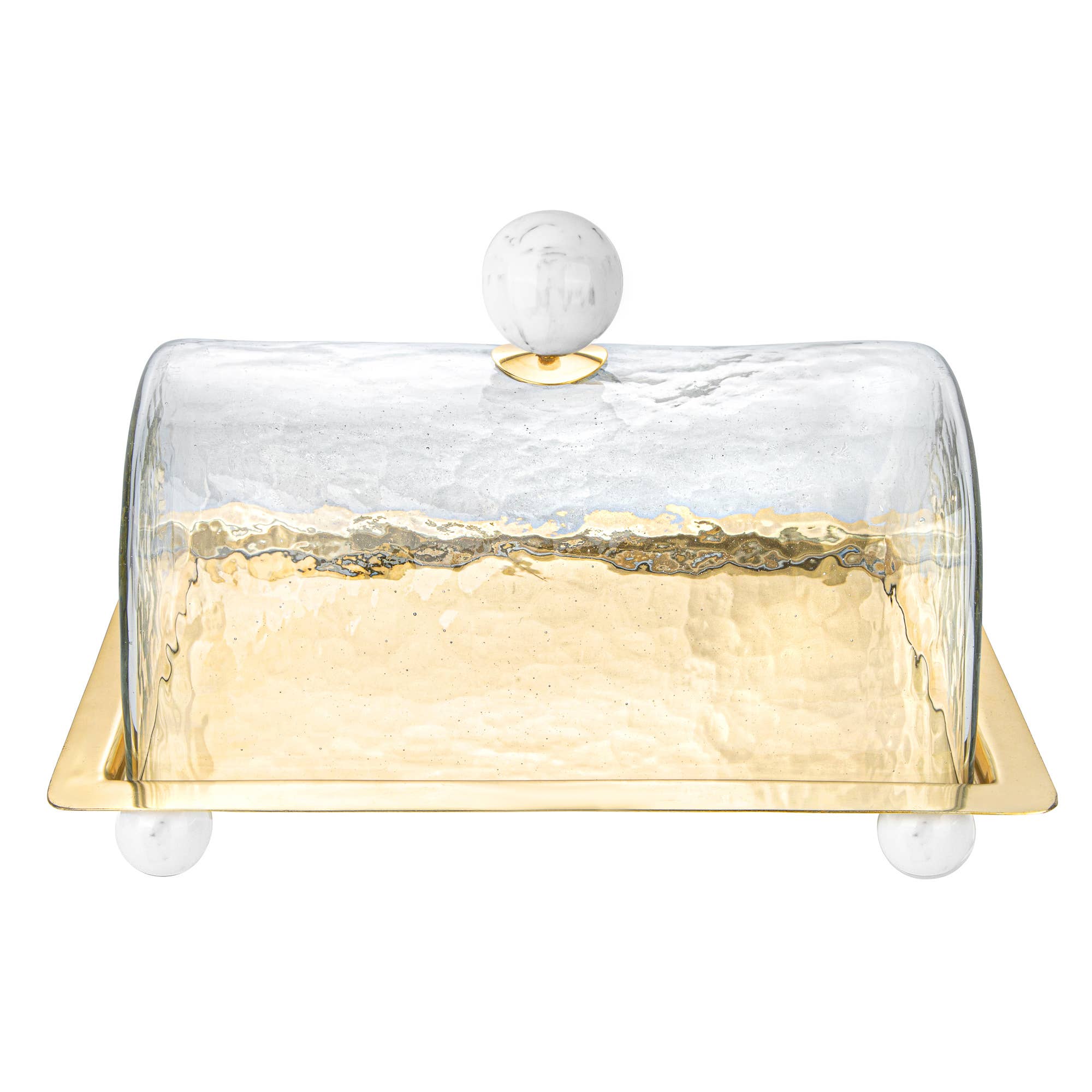 Rectangle Cake Dome Gold with Ball Knob - 10.2"L