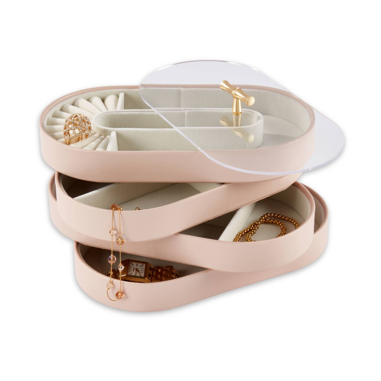 Personalized 4-tier Jewelry Tray Pink