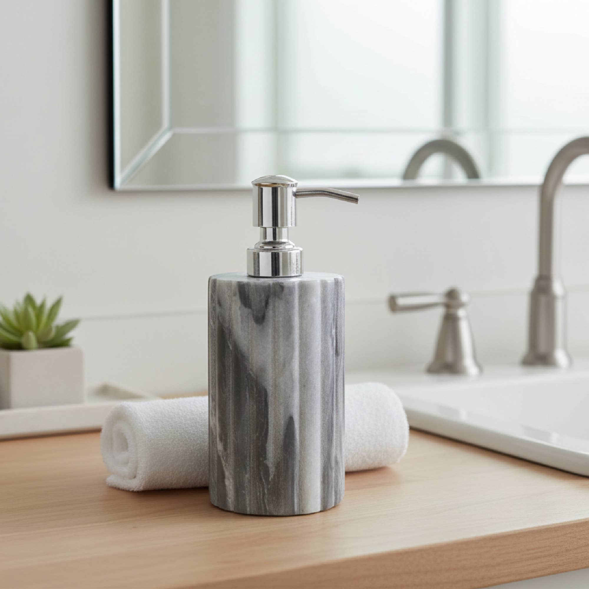 Grey ribbed Marble Dispenser w/ Silver Pump
