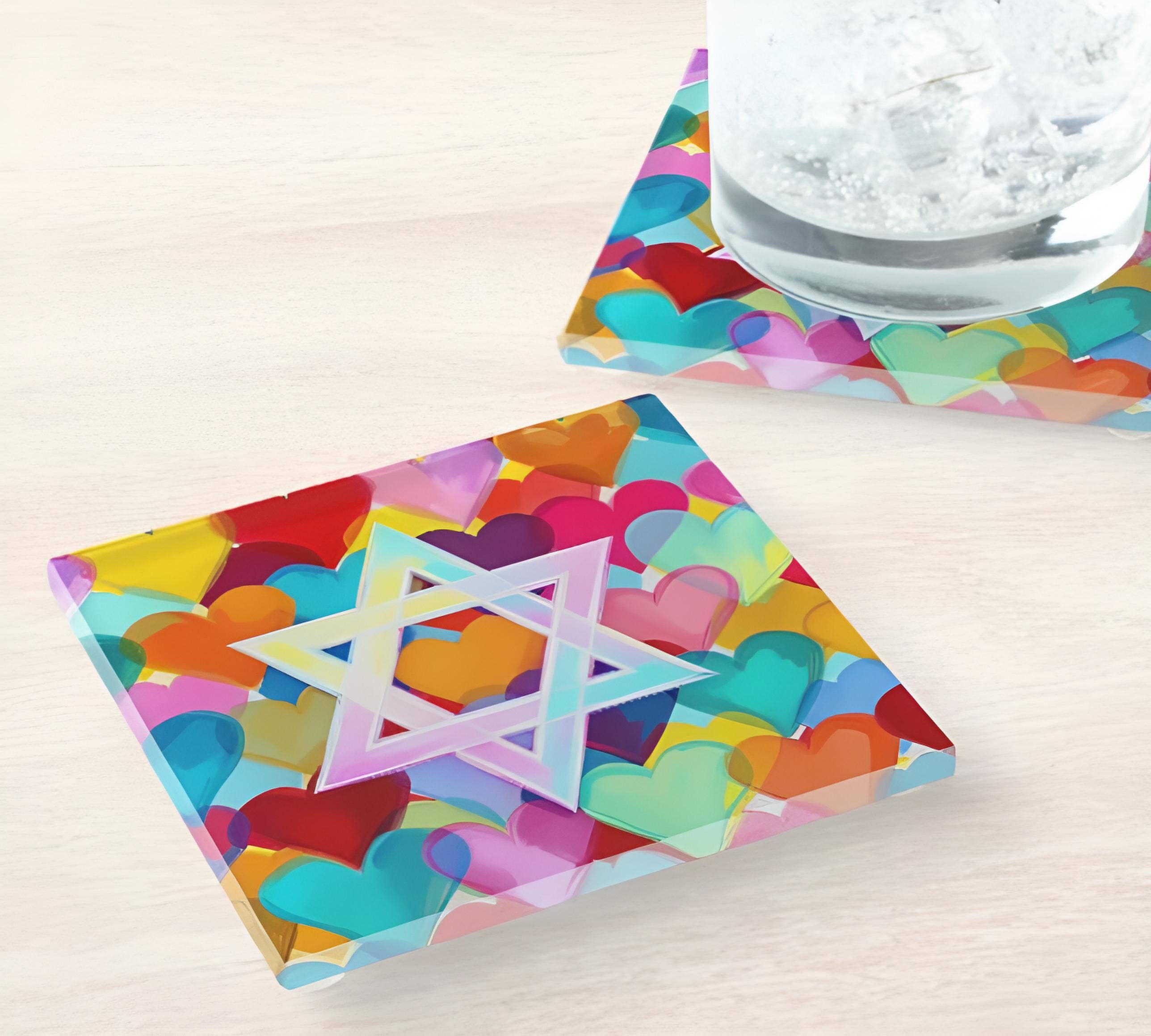 Star Of David Hearts Coaster Set
