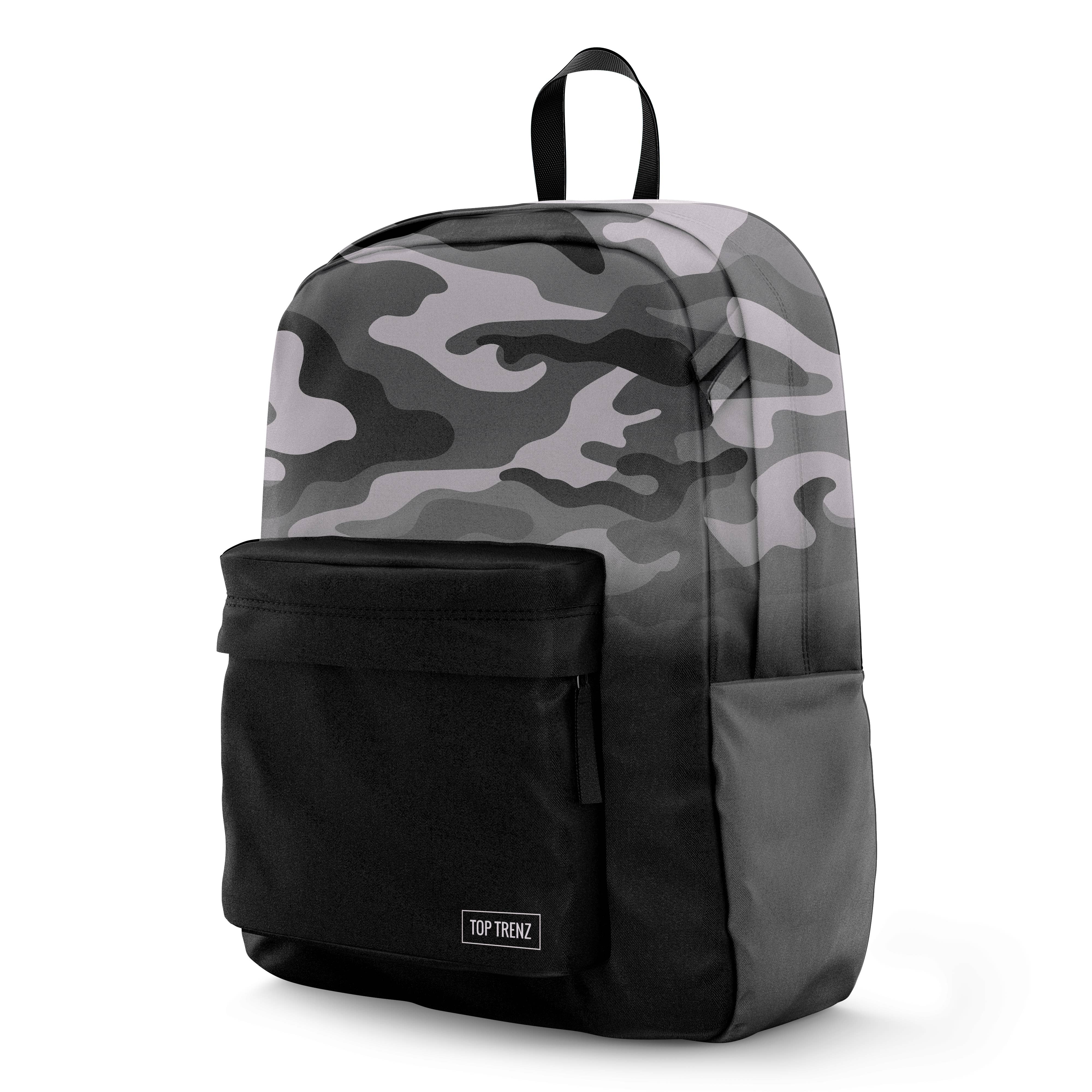 Grey Camoflauge Color Block Canvas 2-Zipper Backpack