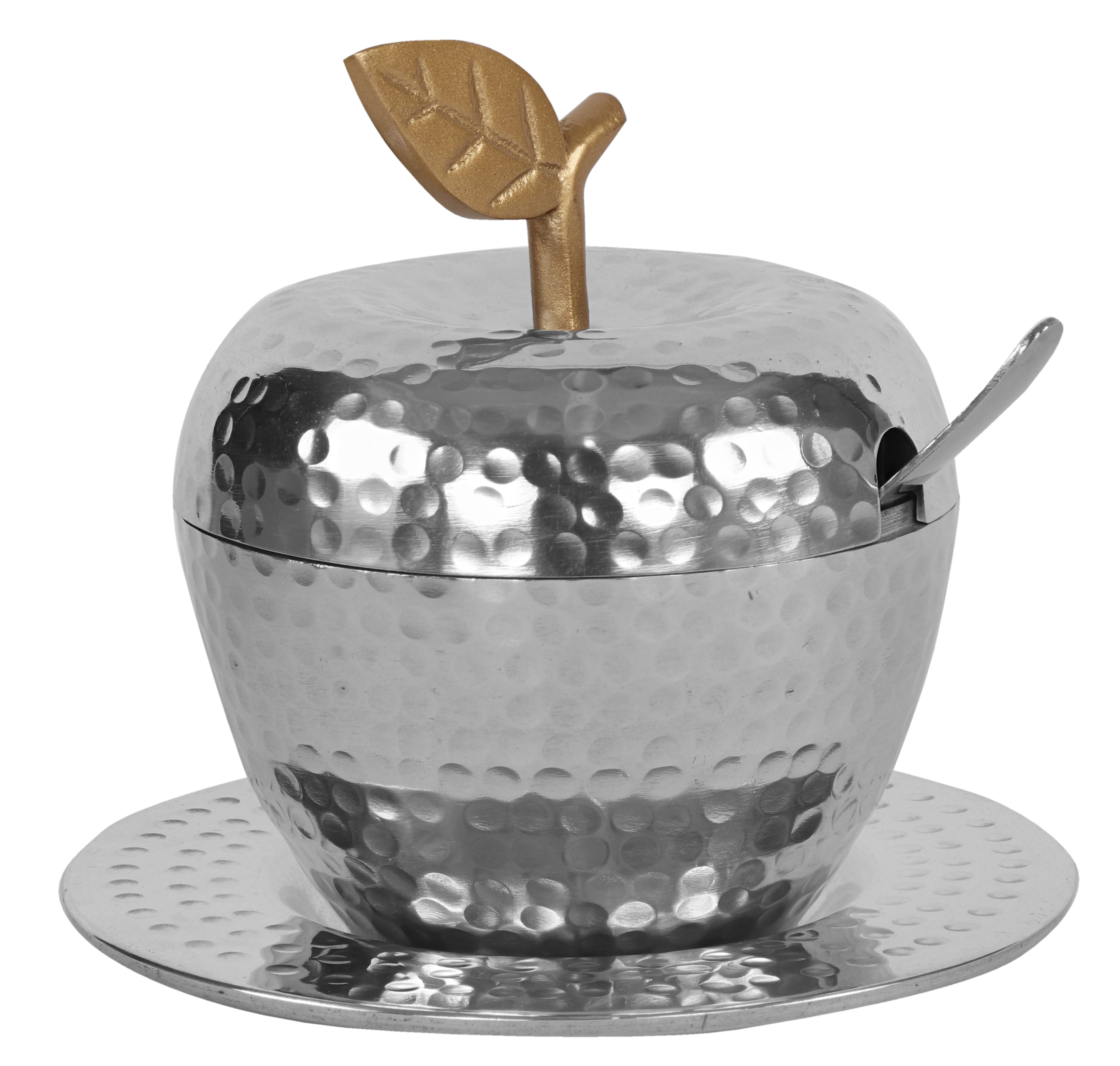 Honey Dish Steel Hammered w/ Tray & Spoon