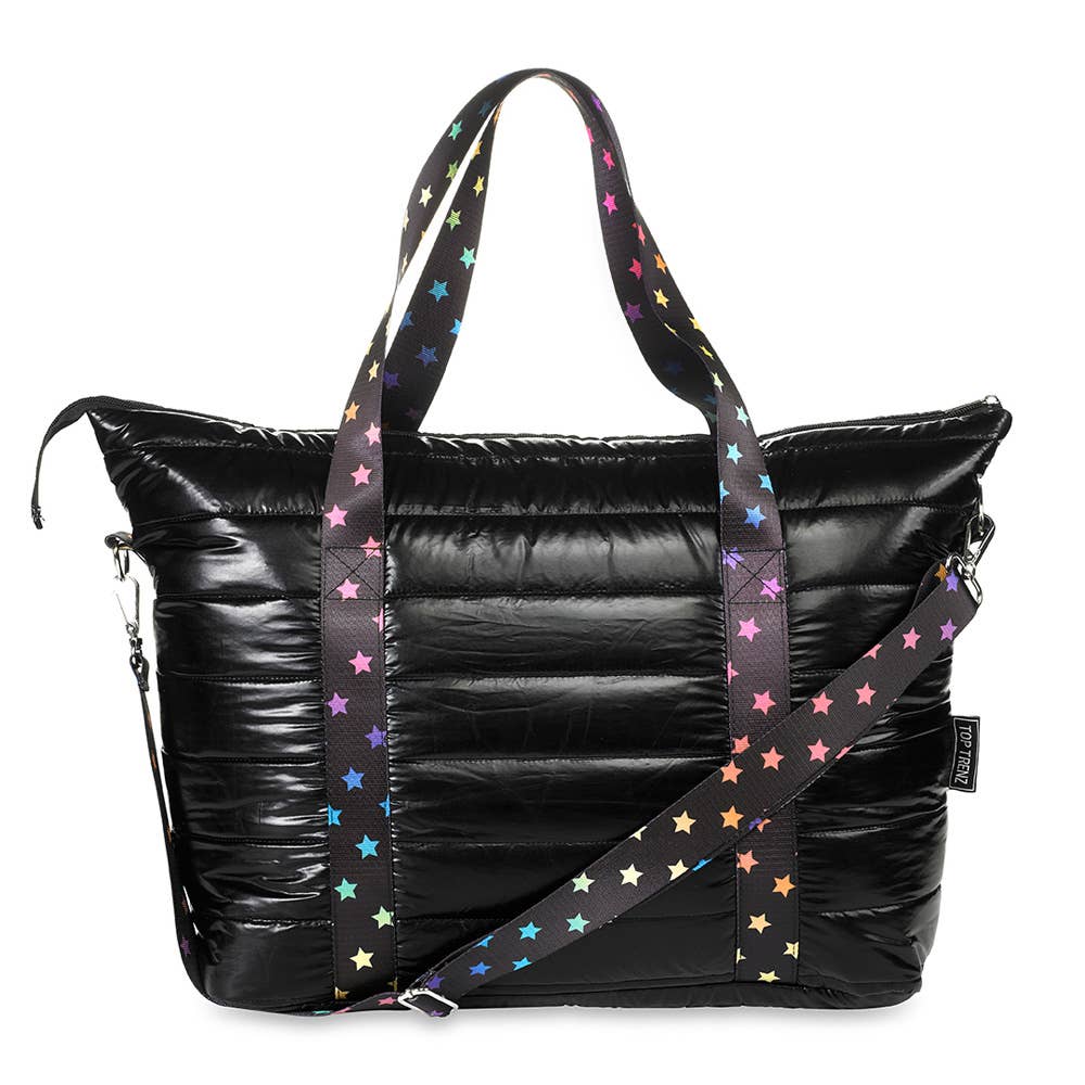 Black Puffer Tote with Scatter Star Strap