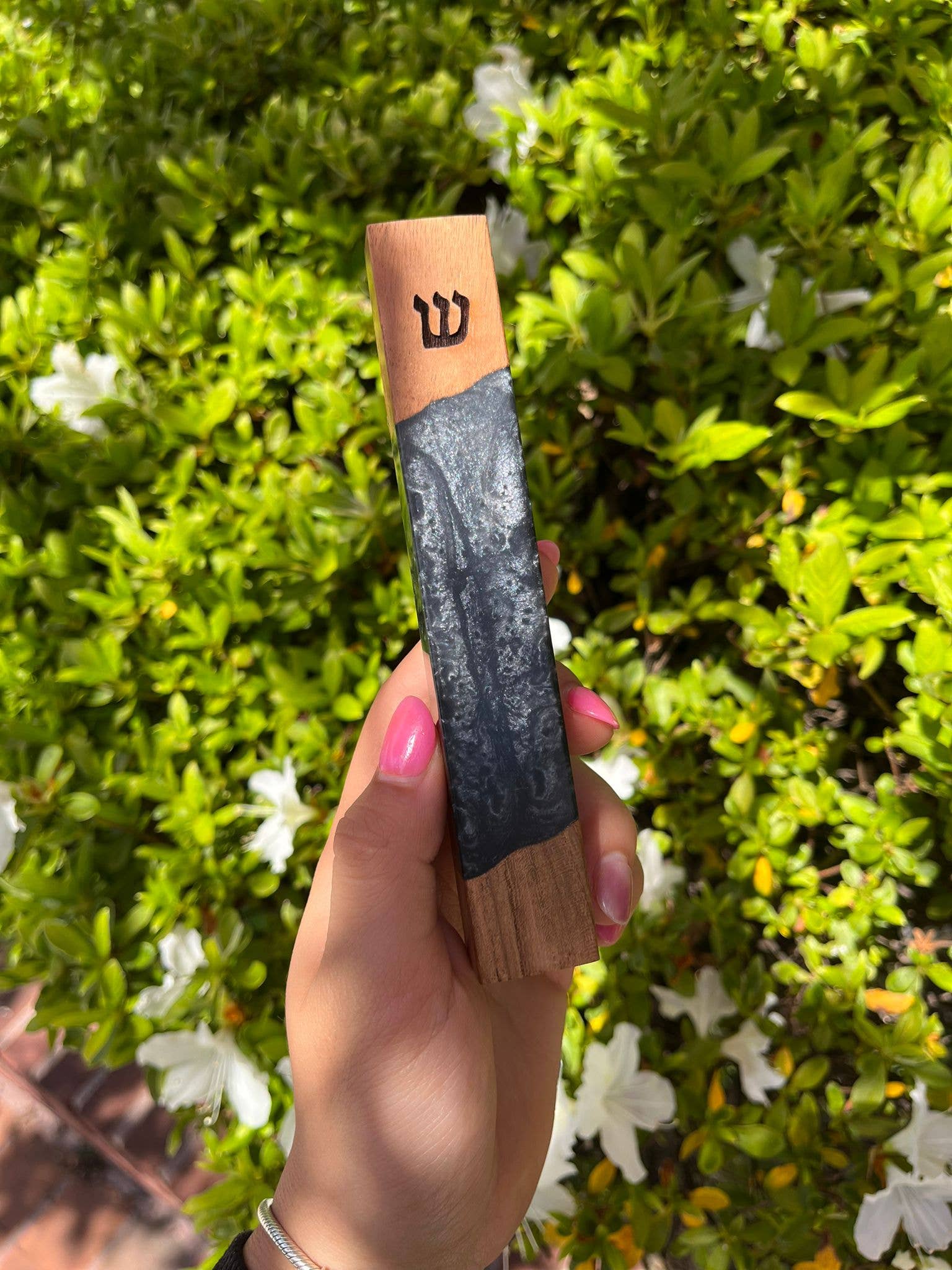 Resin BLACK and wood mezuzah