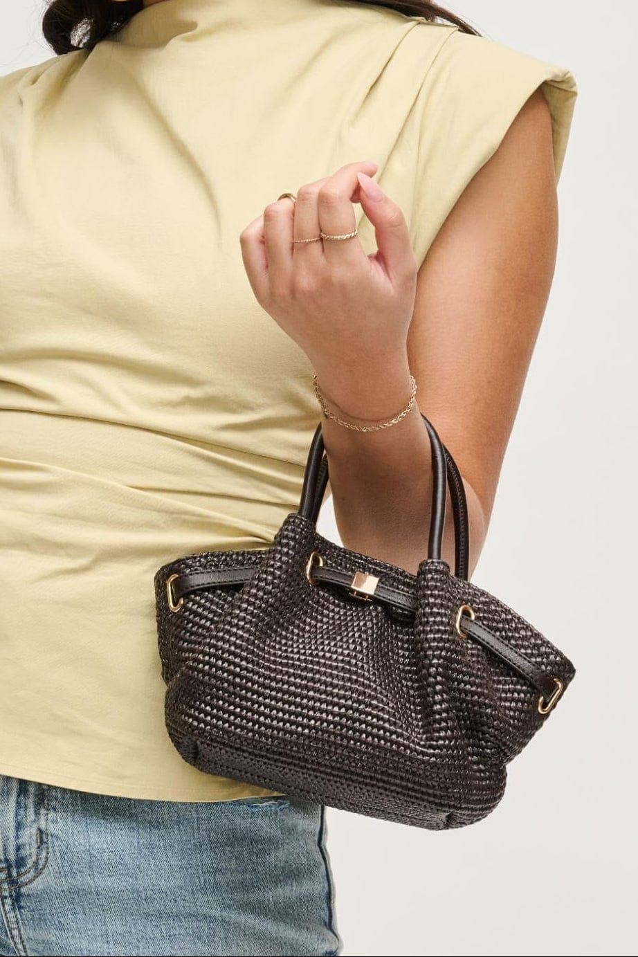 Mini straw Crossbody Bag - chocolate