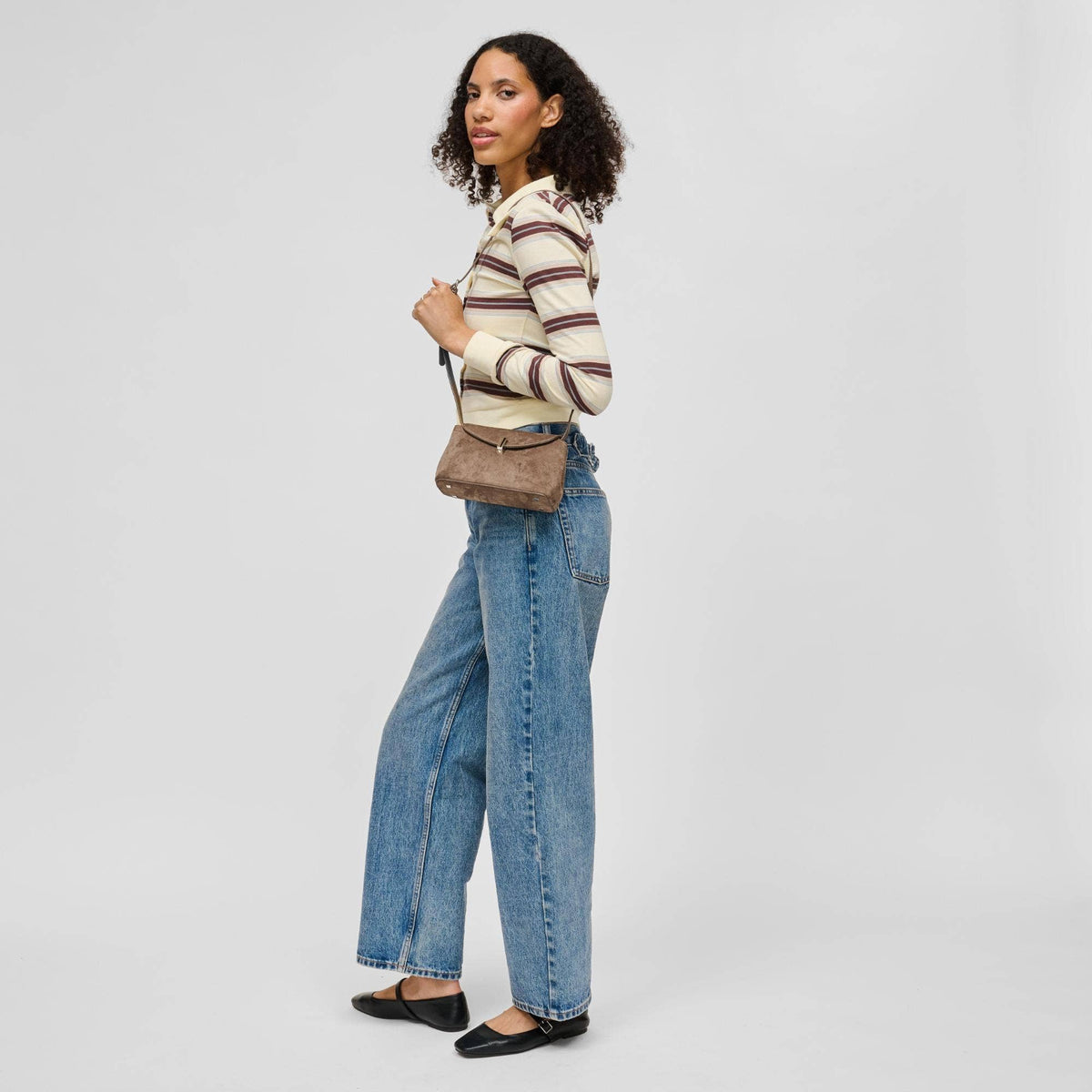 Vegan leather shoulder/crossbody bag - taupe