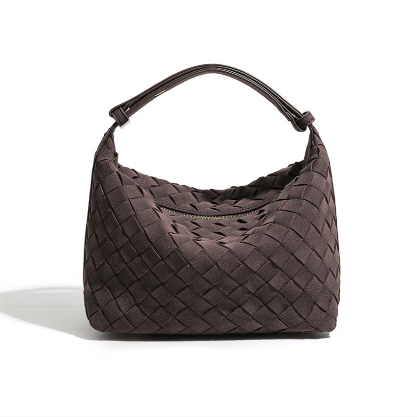 Woven vegan Suede Hobo Bag - espresso
