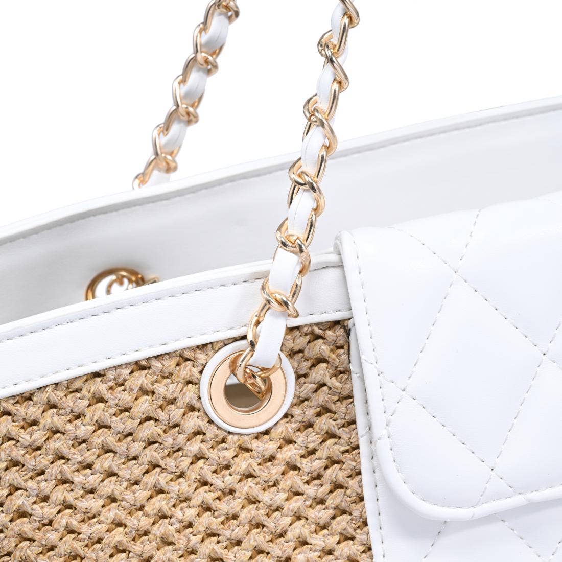 Sac cabas tissé avec poche avant matelassée - blanc naturel