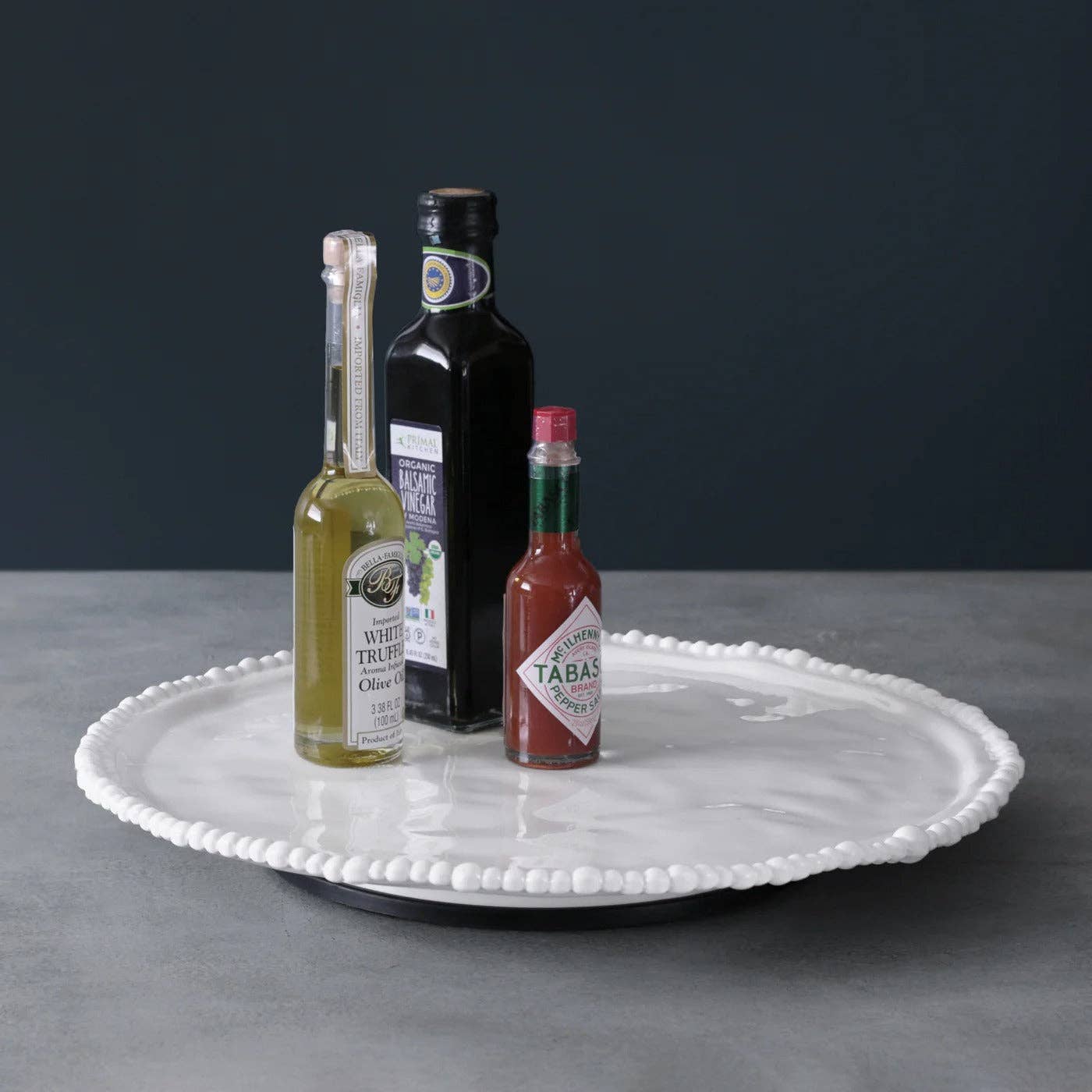 14" beaded Lazy Susan - White