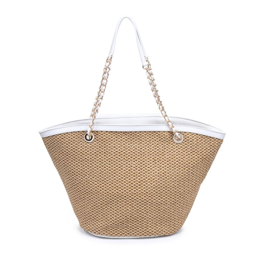 Sac cabas tissé avec poche avant matelassée - blanc naturel