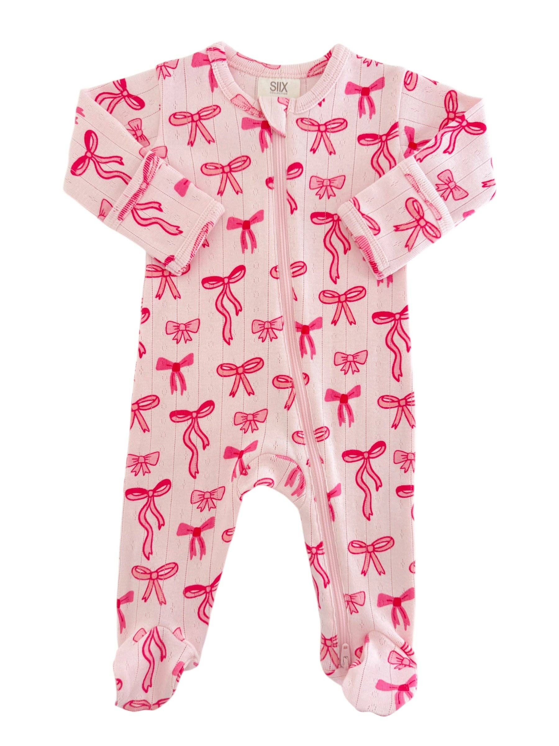 Pink Bows 2-Way Zip Footie