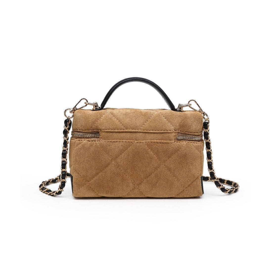 suede quilted vanity bag with chain