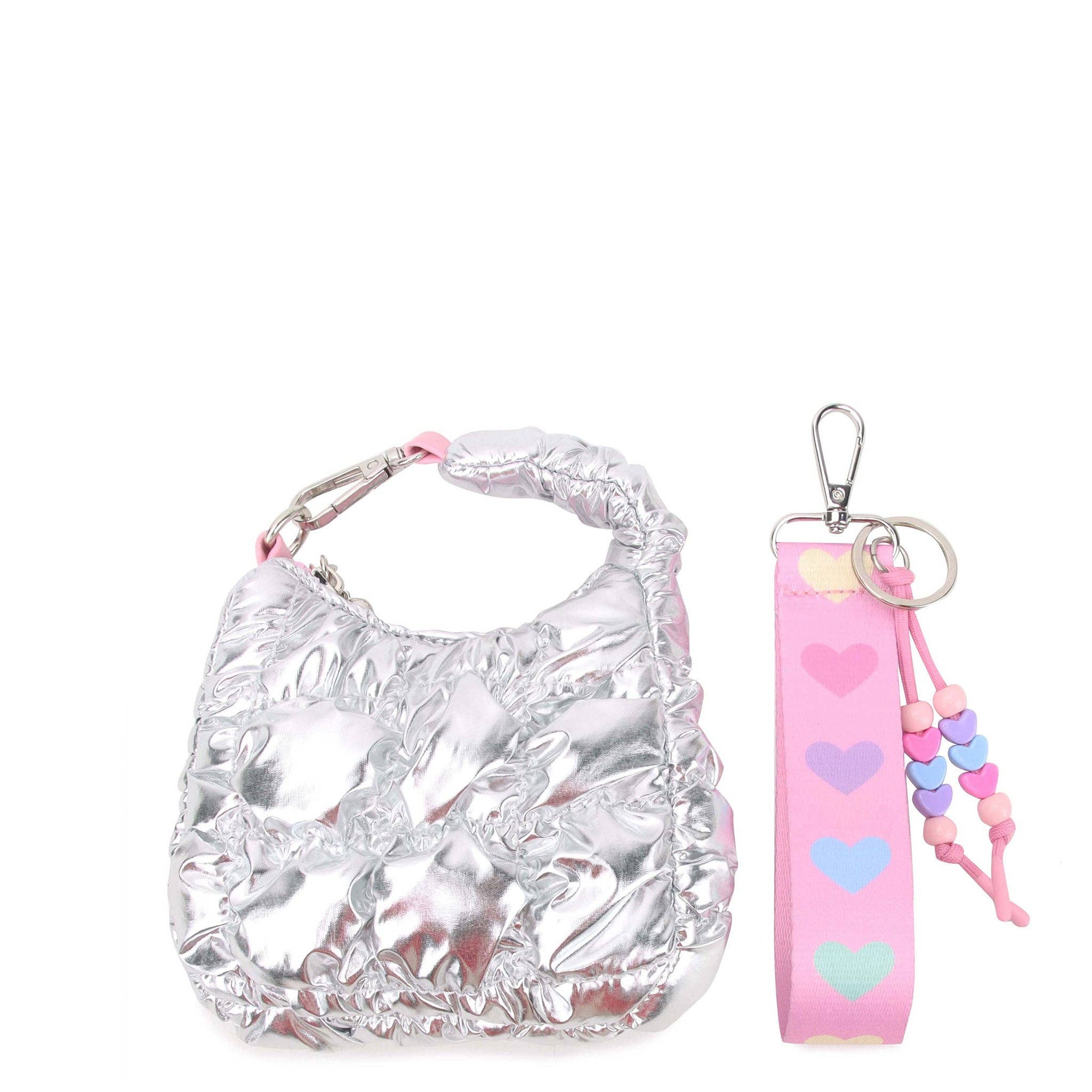 Ensemble de breloques de sac matelassées mini hobo argentées métallisées