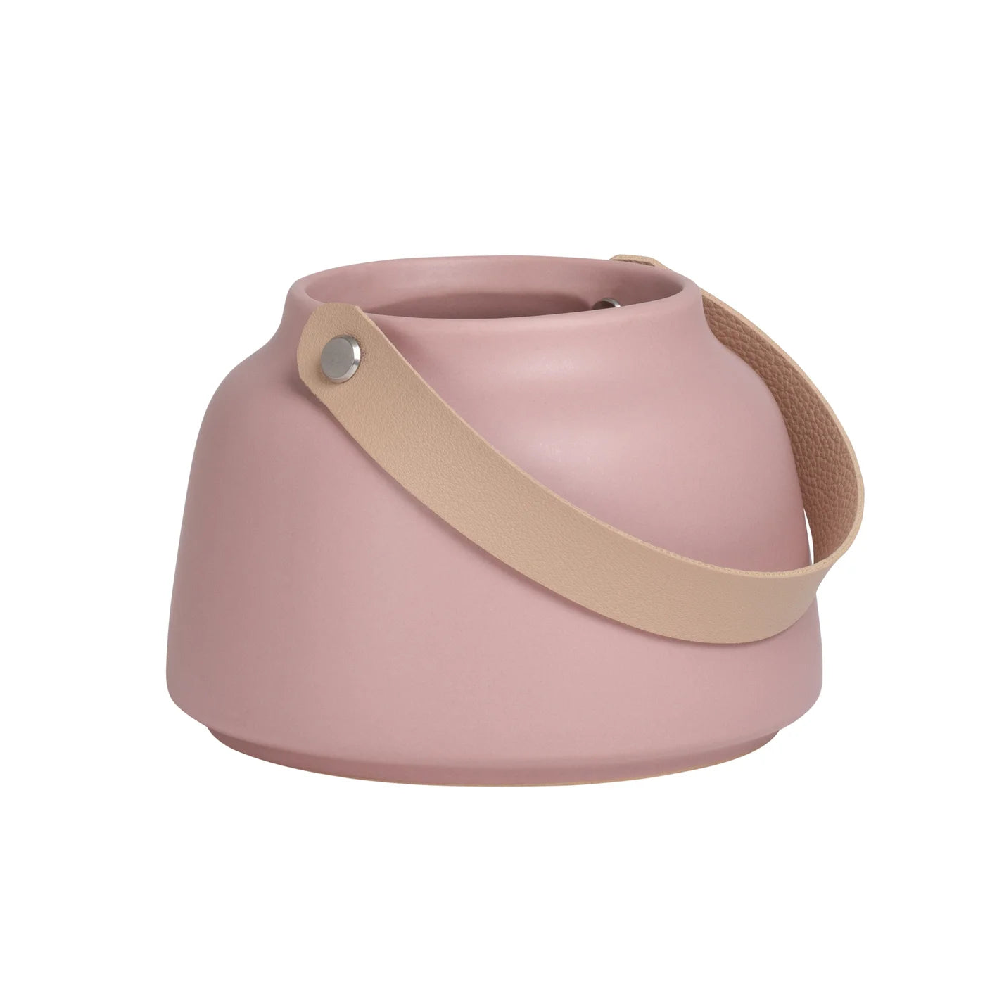 Vase conique Lido en céramique rose mat de 8,9 cm de hauteur avec poignée en similicuir