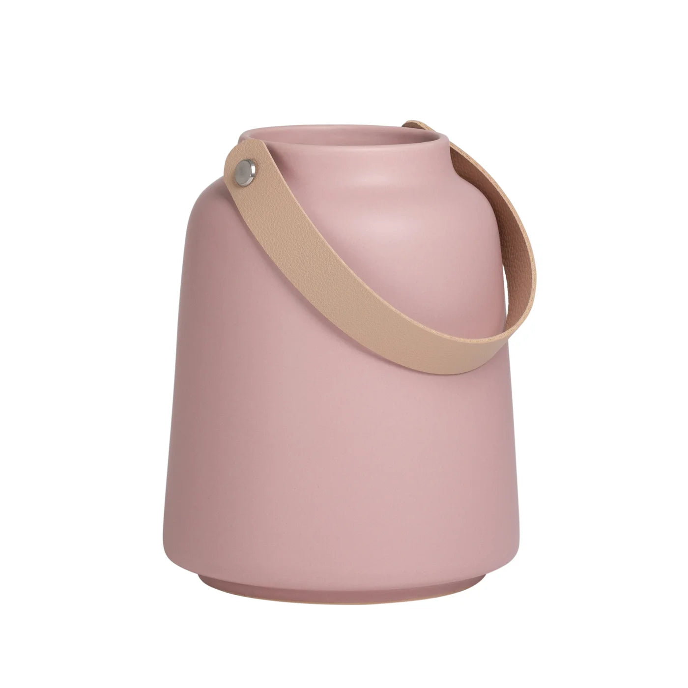 Lido Matte Pink Ceramic 6" Tapered Vase with Faux Leather Handle