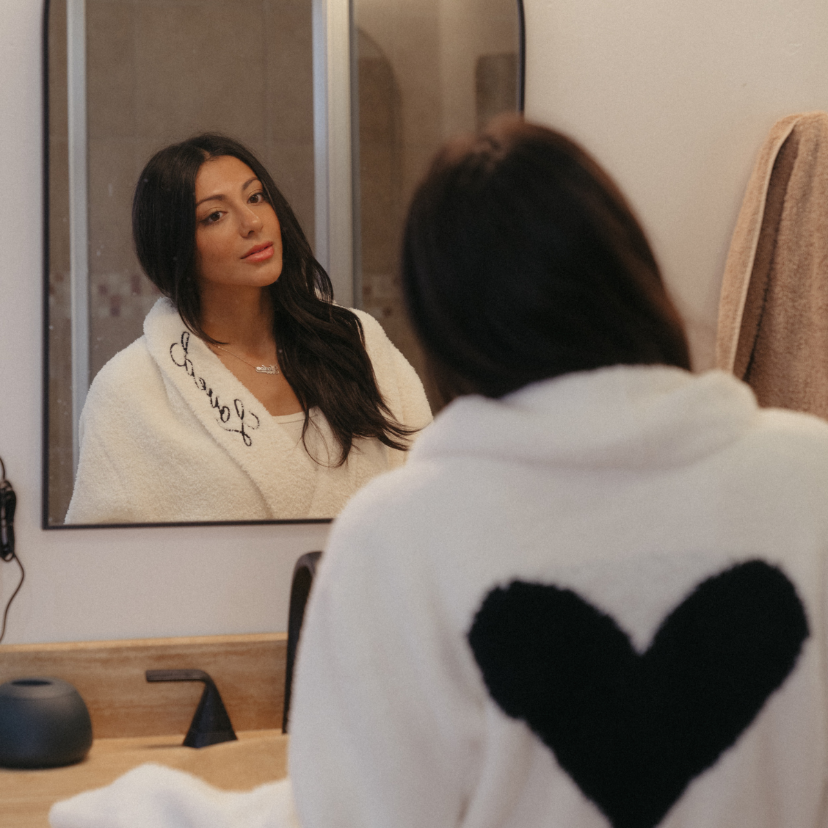 Heart Luxe Robe - Cream/Black