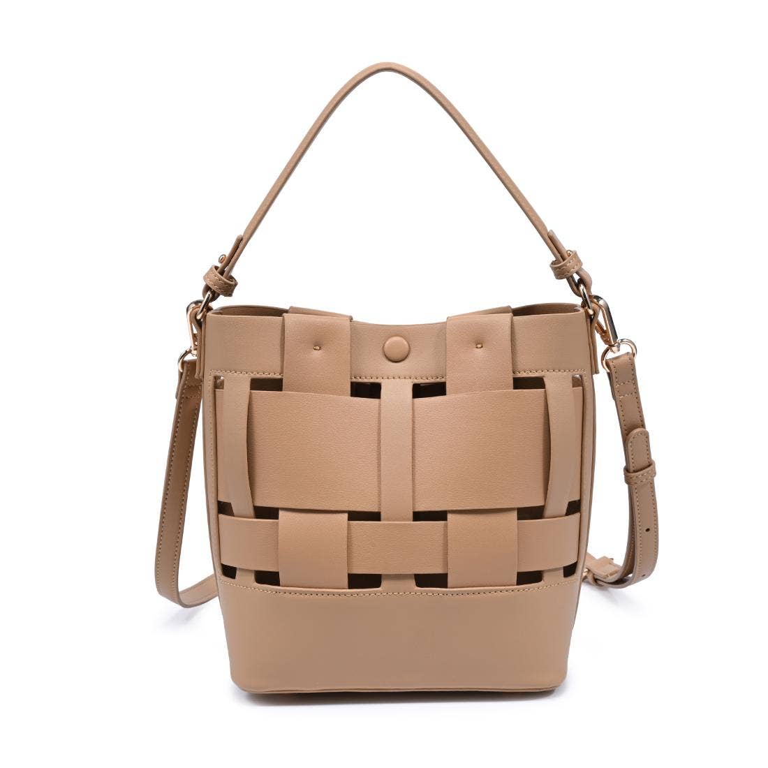 Woven-panel bucket bag - natural