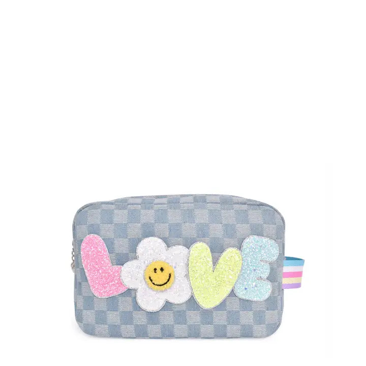 Pochette en jean à carreaux et marguerites Love'