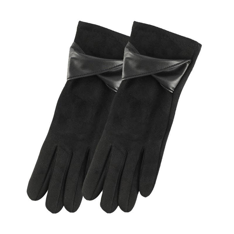 Elegant Suede Thermal Gloves - black