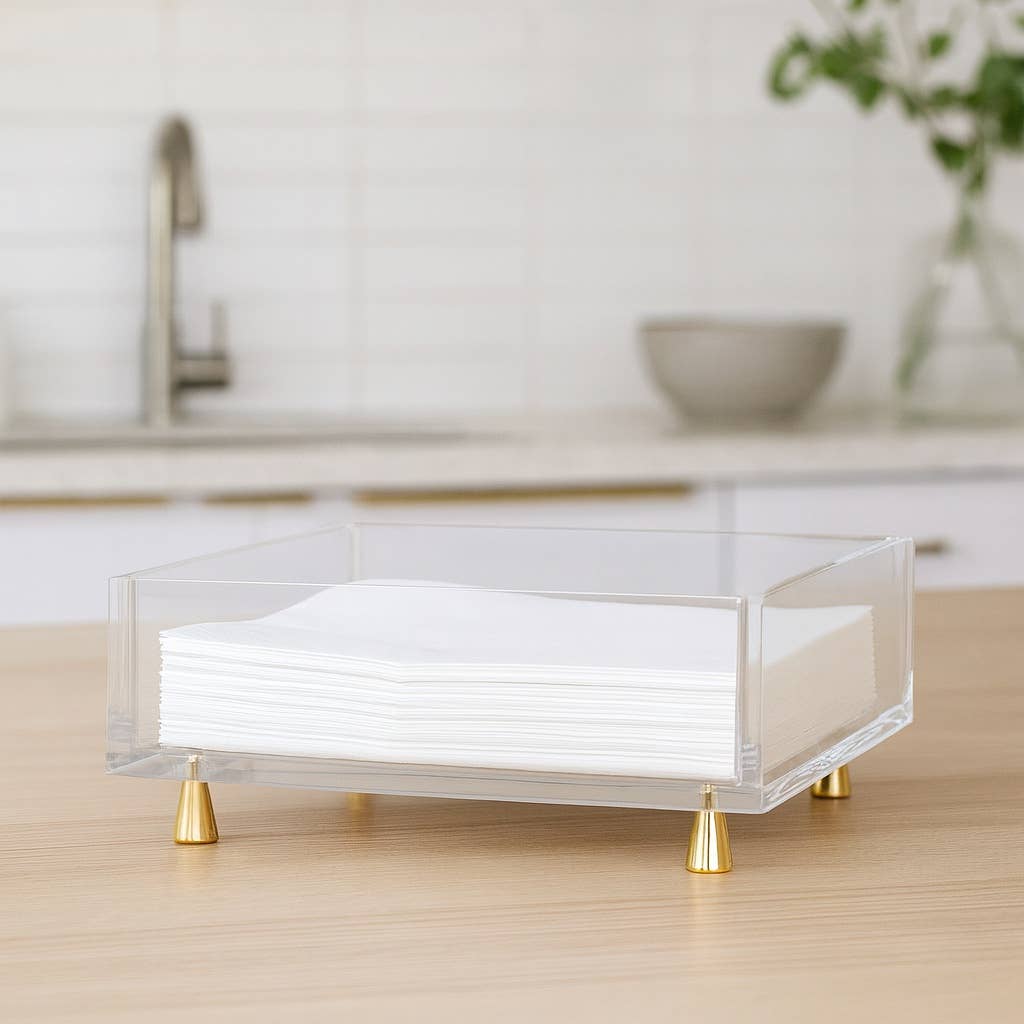 Footed Napkin Holder, Gold - Lunch/Dinner