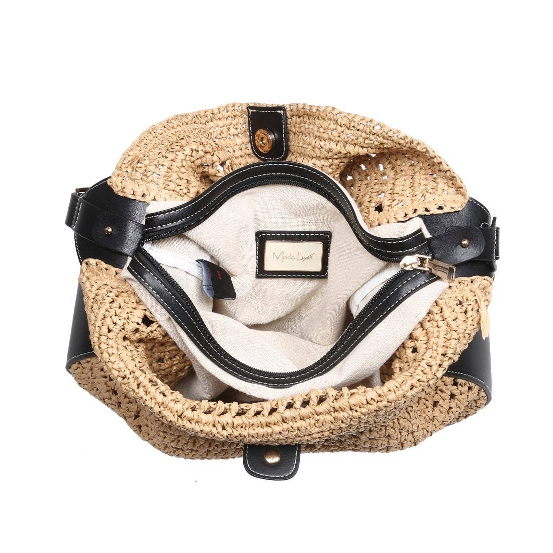 Sac Hobo en paille tressée - bordure noire