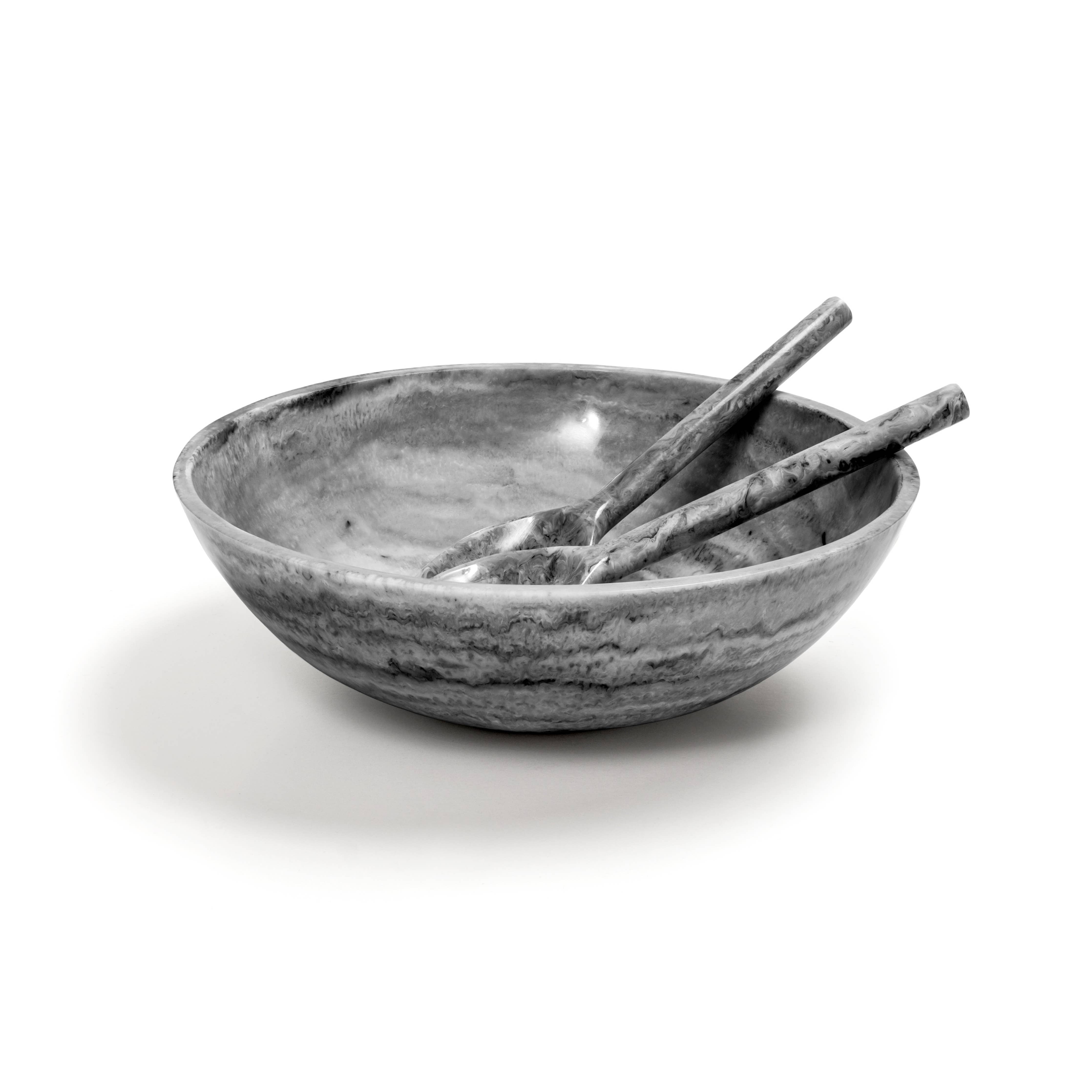 EveryWare Resin Bowl and servers - White & Gray Swirl
