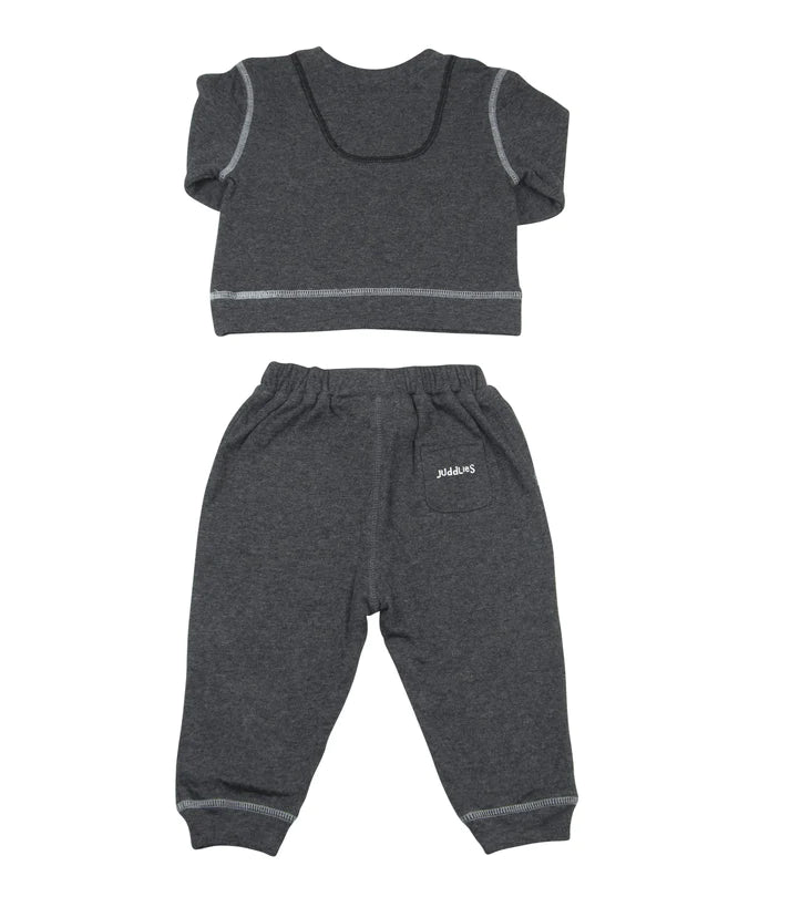 Baby Two-Piece Jogger Set: Charcoal Grey Fleck