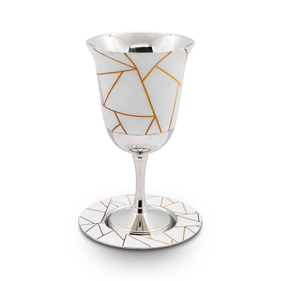 Gold geometric kiddush Cup with Tray